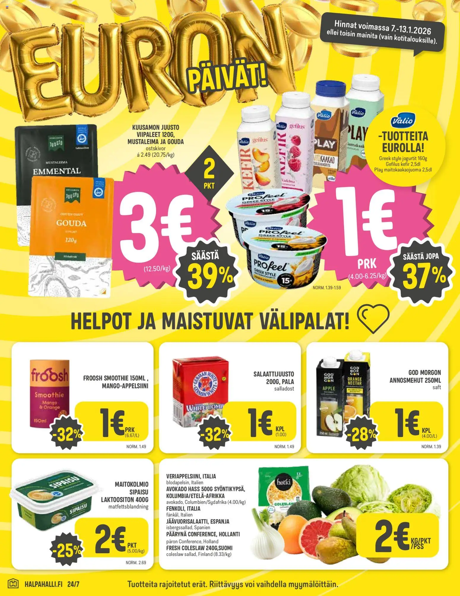Halpa Halli tarjoukset – voimassa 07.01.2026 alkaen | Sivu: 2 | Tuotteet: Avokado, Emmental, Voi, Juusto