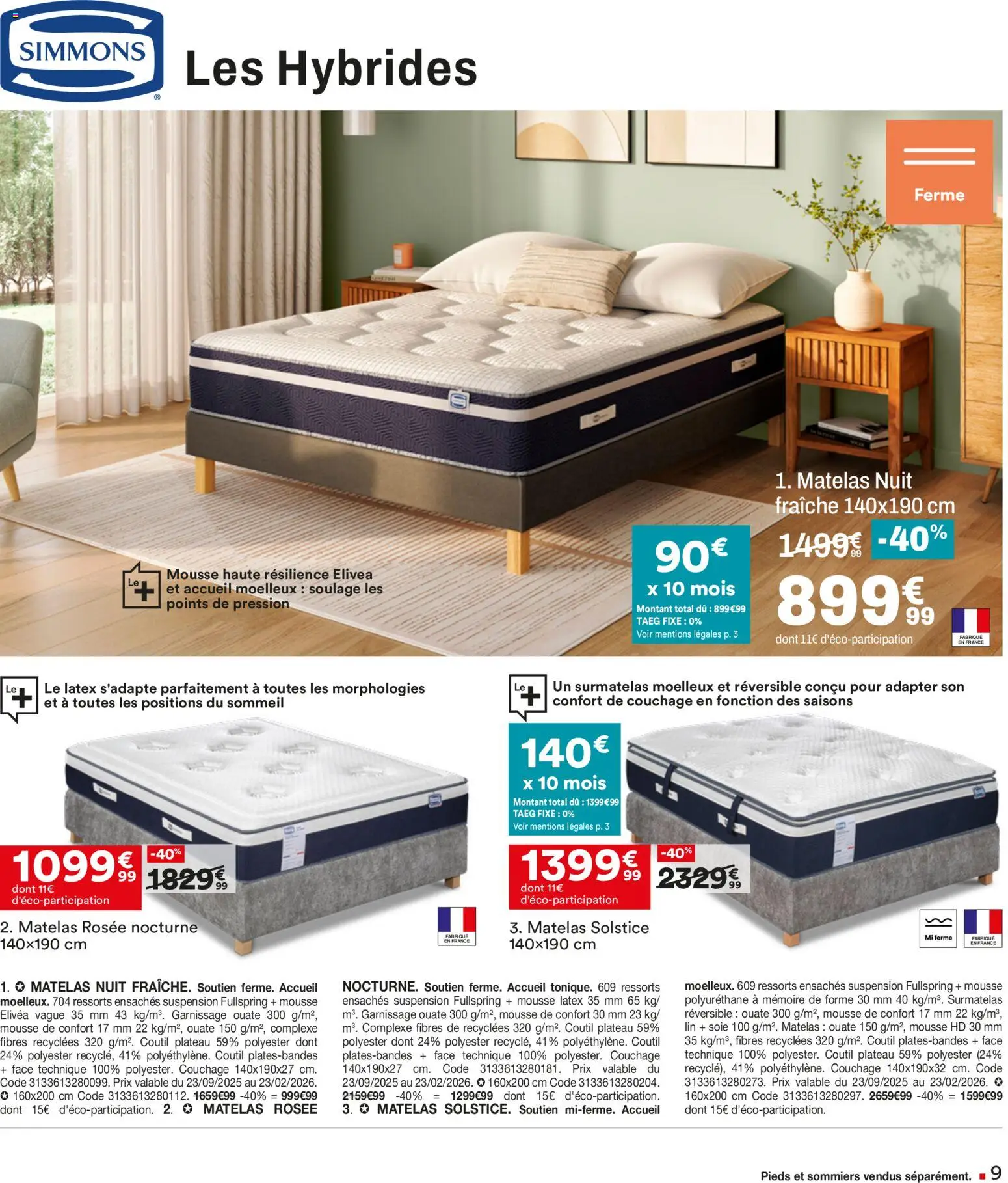 {H1} | Page: 9 | Produits: Surmatelas, Mousse, Suspension, Matelas