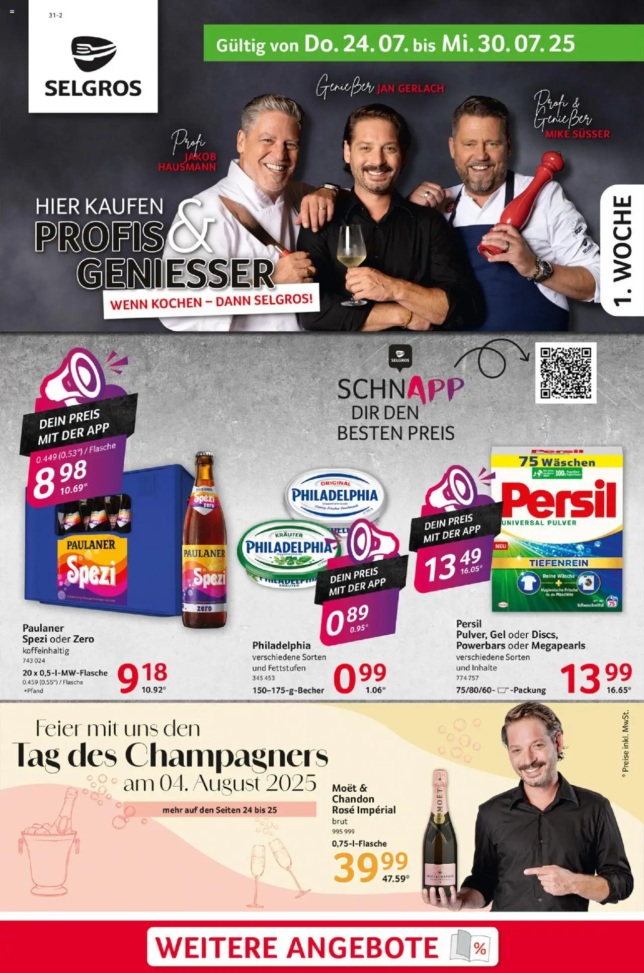 Selgros Prospekt 	 - gültig ab dem 24.07.2025 | Seite: 1 | Produkte: Paulaner spezi, Philadelphia, Paulaner, Persil