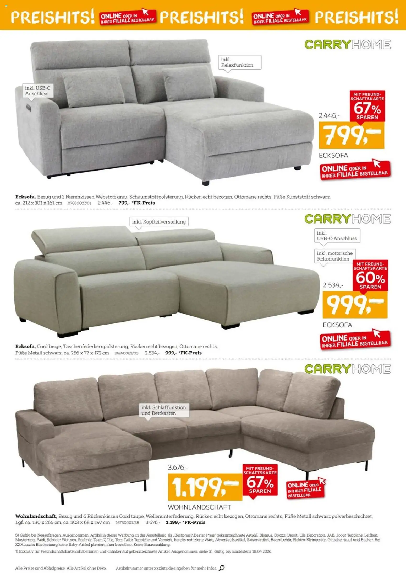 XXXLutz Wohnen Preishits – gültig ab 04.04.2026 | Seite: 2 | Produkte: Wohnlandschaft, Ecksofa