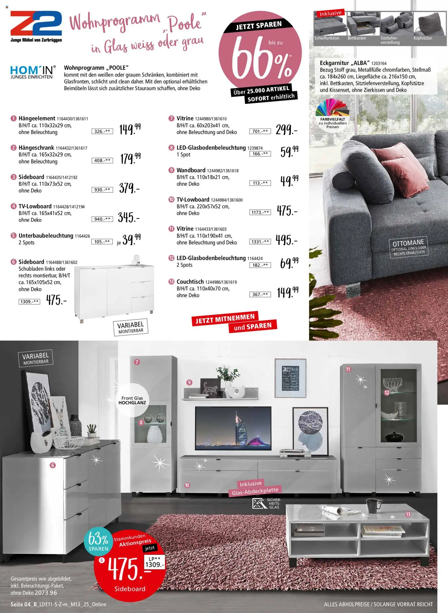 Zurbrüggen Z2-Junges Wohnen – gültig ab 08.11.2025 | Seite: 8 | Produkte: Sideboard, Wandboard, Vitrine, Couchtisch