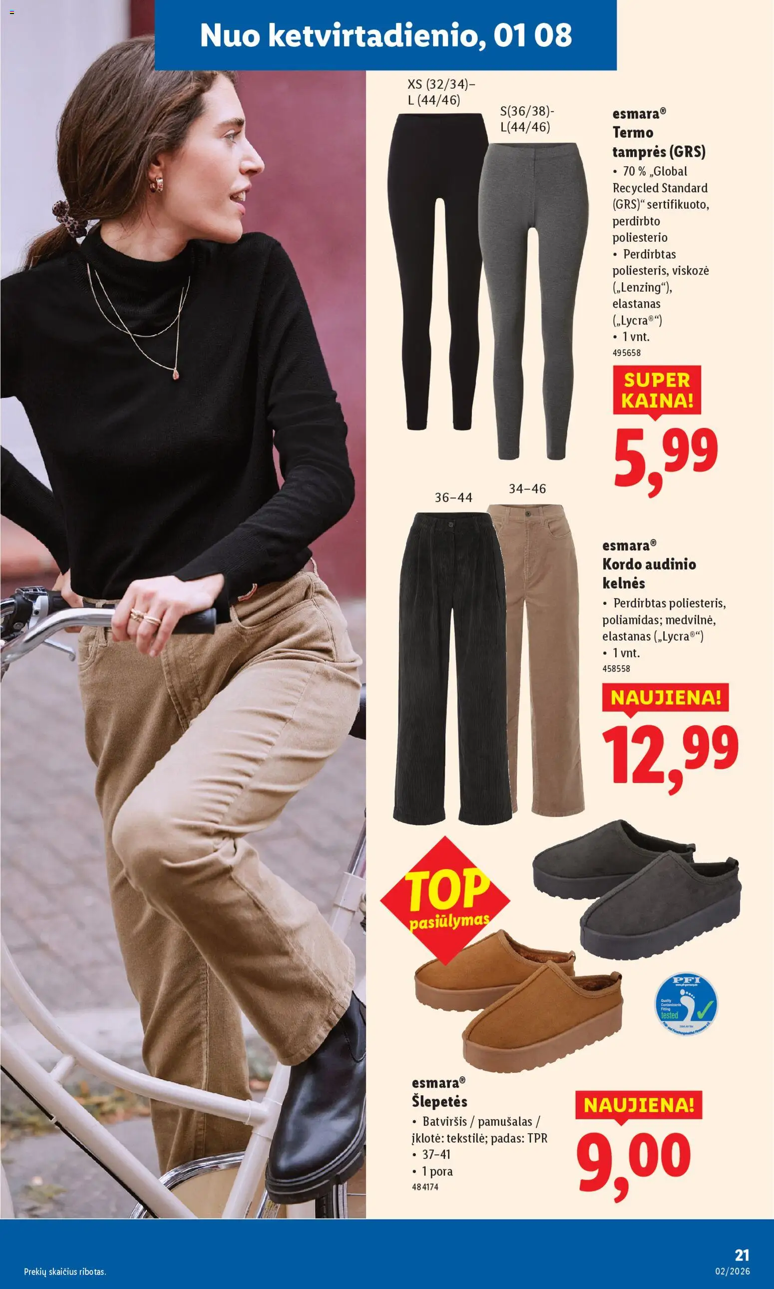LIDL akcijos nuo 05.01.2026 | Puslapis: 21 | Prekių: Kelnes, Tamprės, Šlepetės