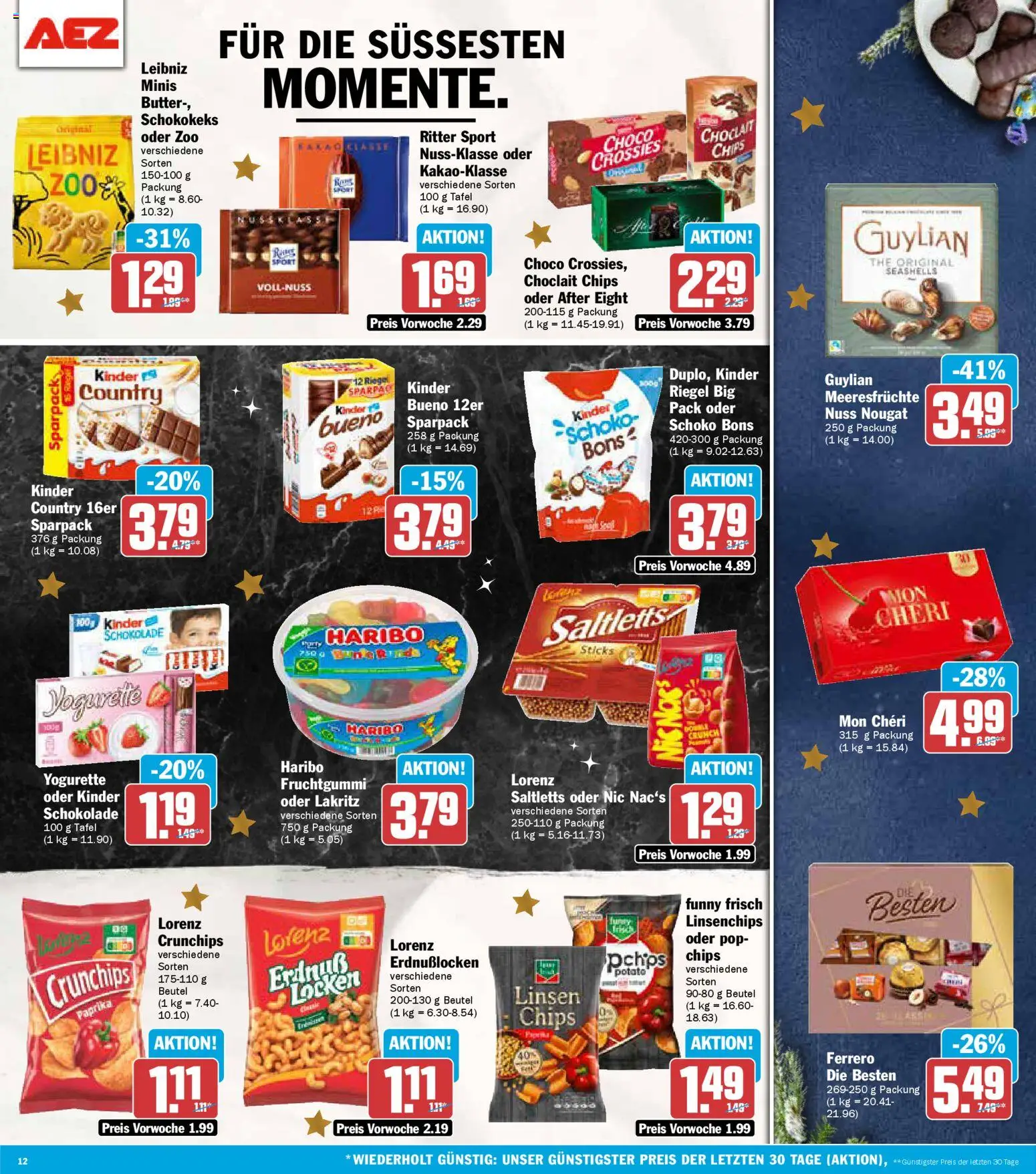 AEZ Prospekt 	 – gültig ab 01.12.2025 | Seite: 12 | Produkte: Kinder bueno, Paprika, Chips, Mon cheri