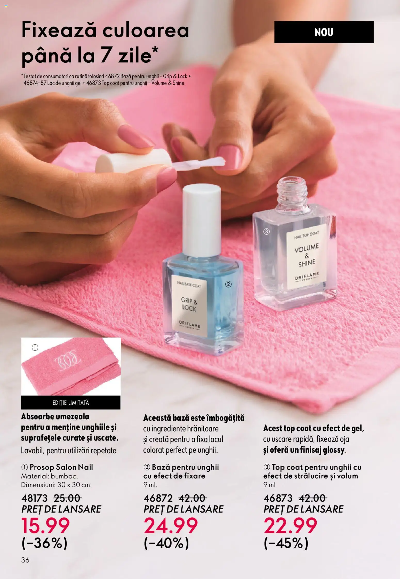 Noul catalog Oriflame – valabil de la 15.04.2026 | Pagină: 36 | Produse: Top coat, Top, Lac de unghii, Ojă