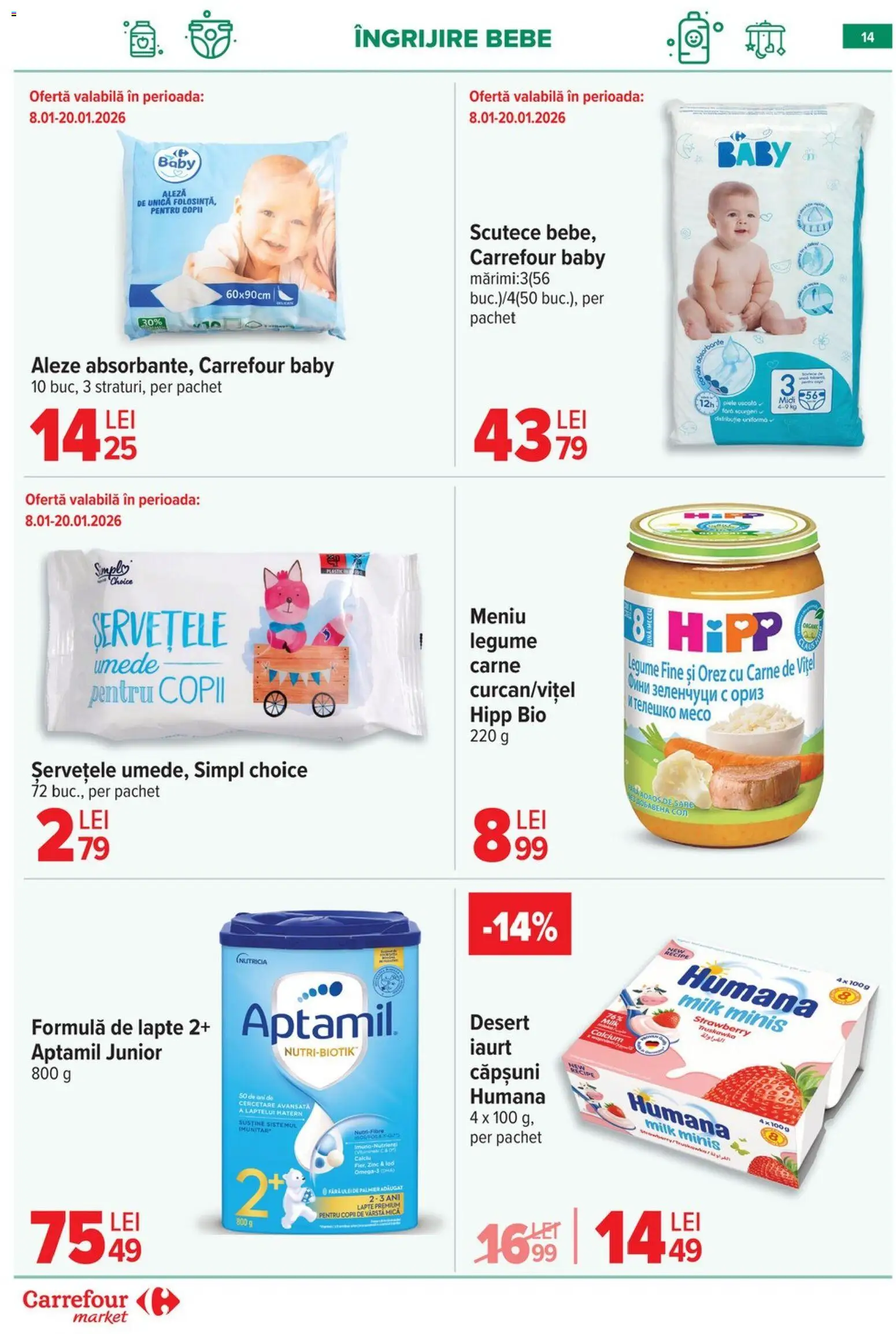 Noul catalog Carrefour – valabil de la 08.01.2026 | Pagină: 14 | Produse: Lapte, Orez, Scutece, Sare