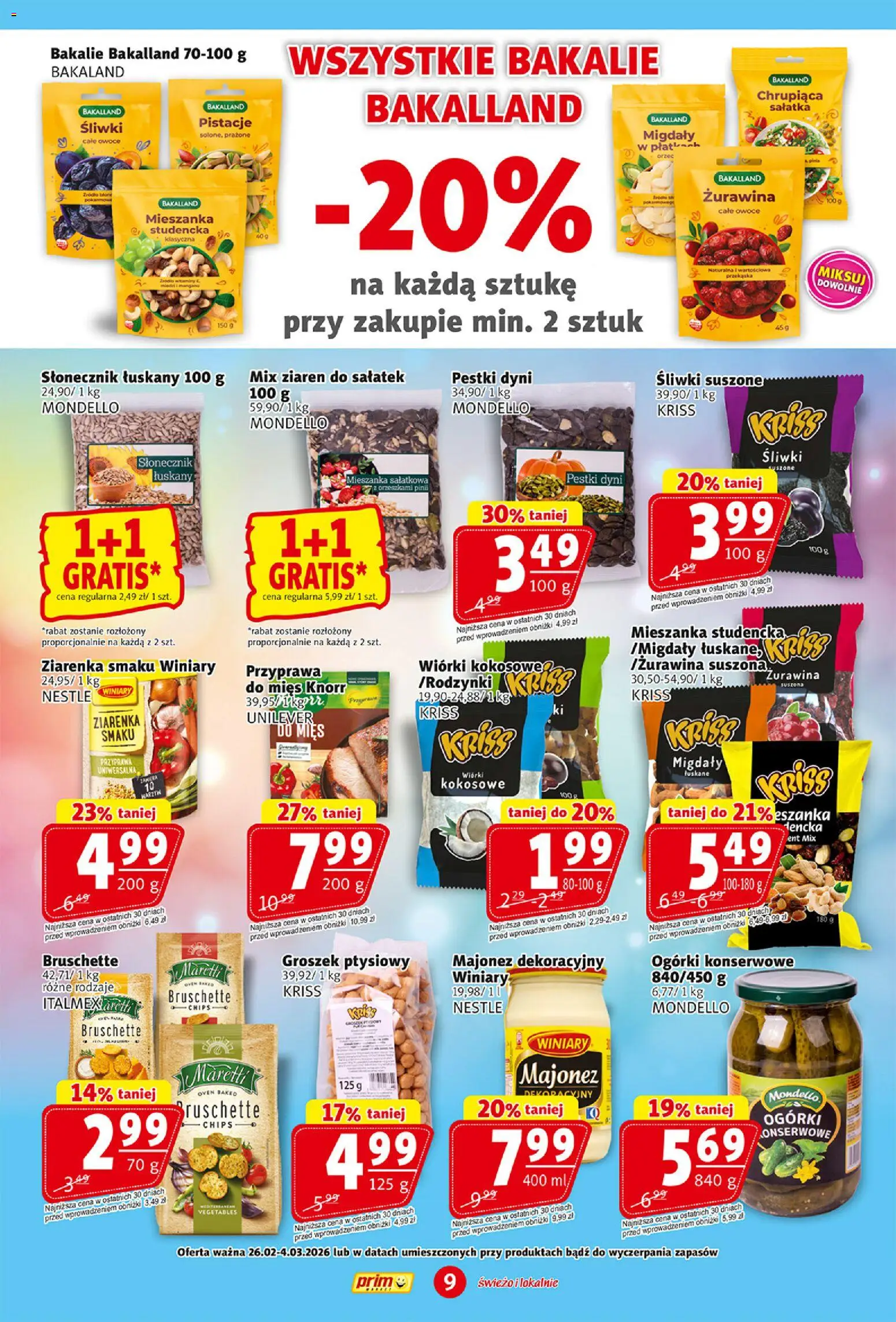 Prim Market Gazetka od 26.02.2026 | Strona: 9 | Produkty: Śliwki, Pestki dyni, Sałatka, Majonez