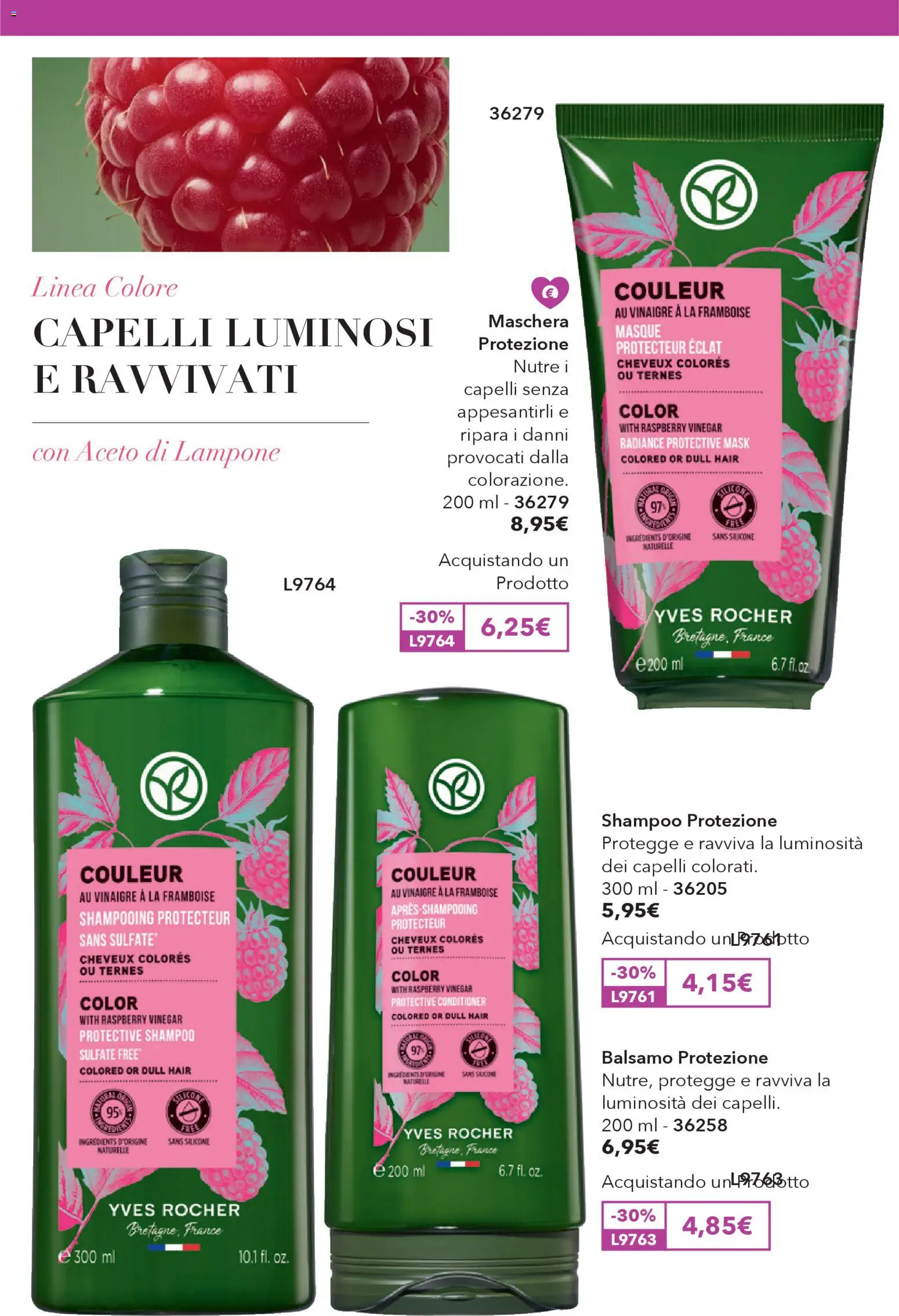 Volantino Yves Rocher del 02.04.2026 | Pagina: 16 | Prodotti: Shampoo, Maschera, Lampone, Silicone