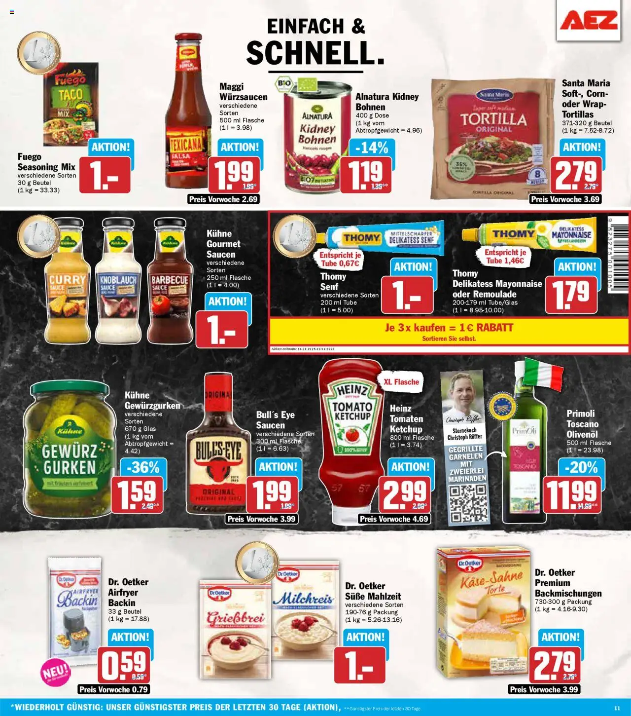 AEZ Prospekt 	 - gültig ab dem 18.08.2025 | Seite: 11 | Produkte: Maggi, Olivenol, Mayonnaise, Ketchup