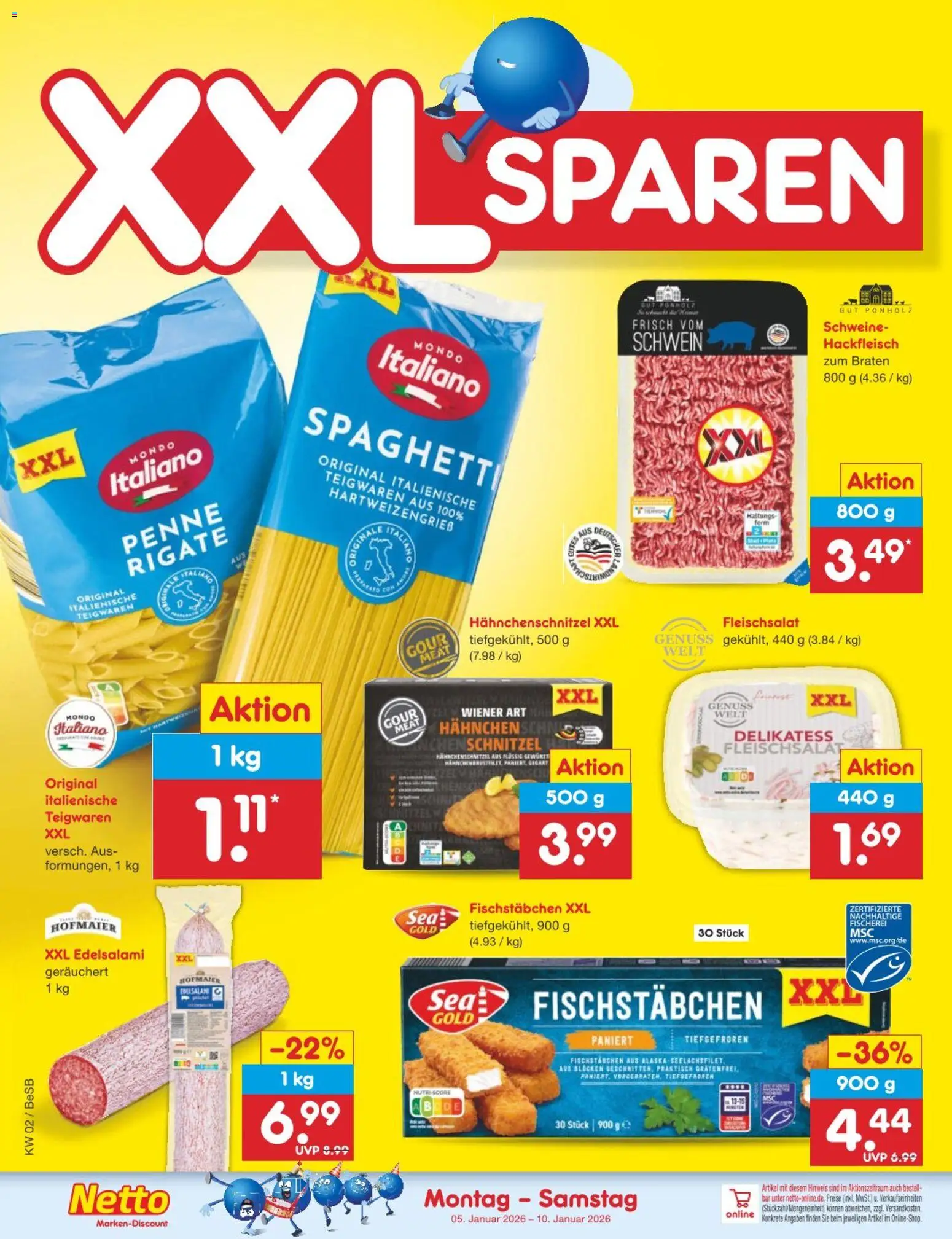 Netto Marken-Discount Prospekt 	 – gültig ab 05.01.2026 | Seite: 18 | Produkte: Hahnchen, Schnitzel, Fischstabchen, Hackfleisch