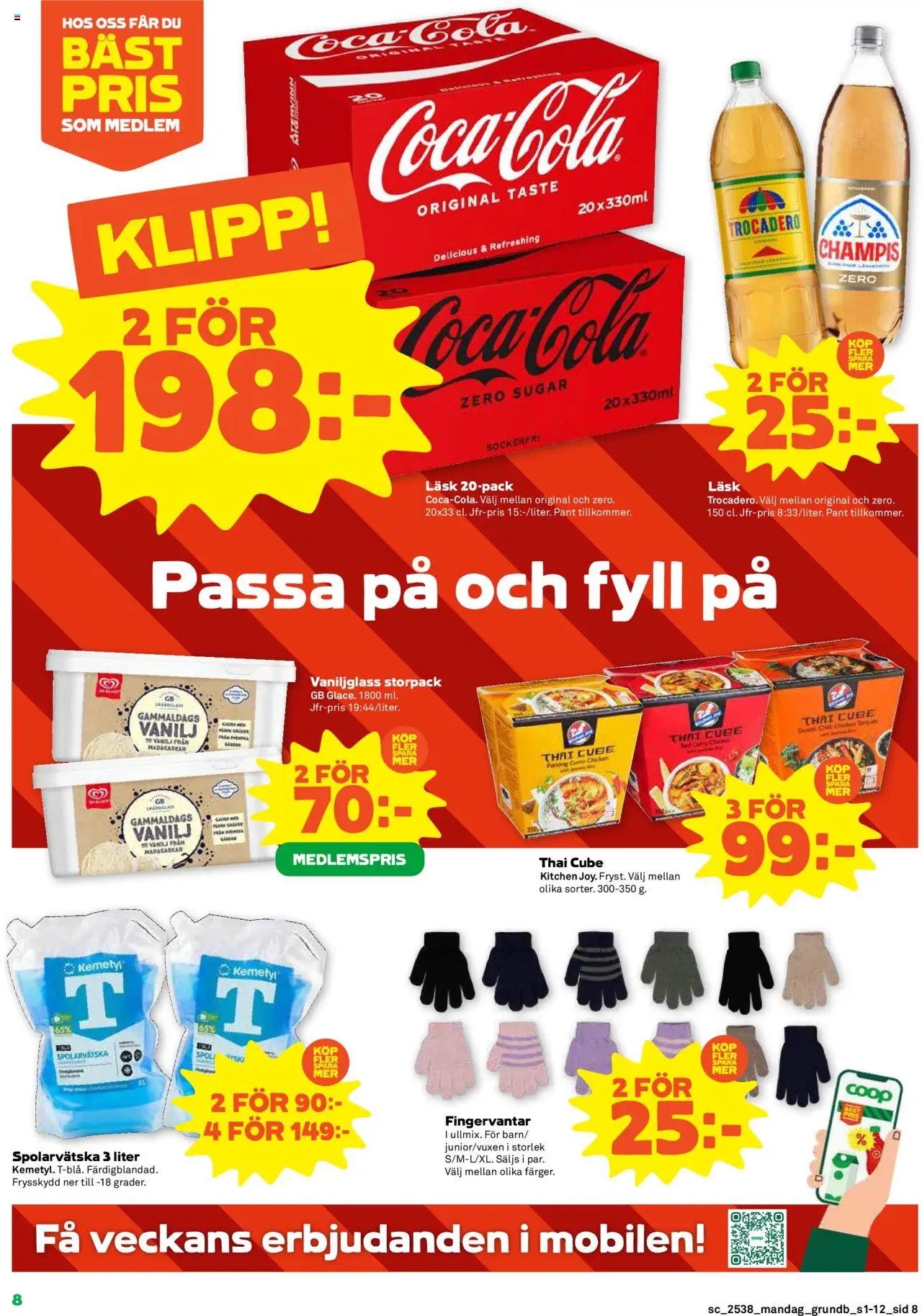 Stora Coop reklamblad aktuell från 15.09.2025 | Sida: 8 | Produkter: Coca cola, Te, Spolarvätska