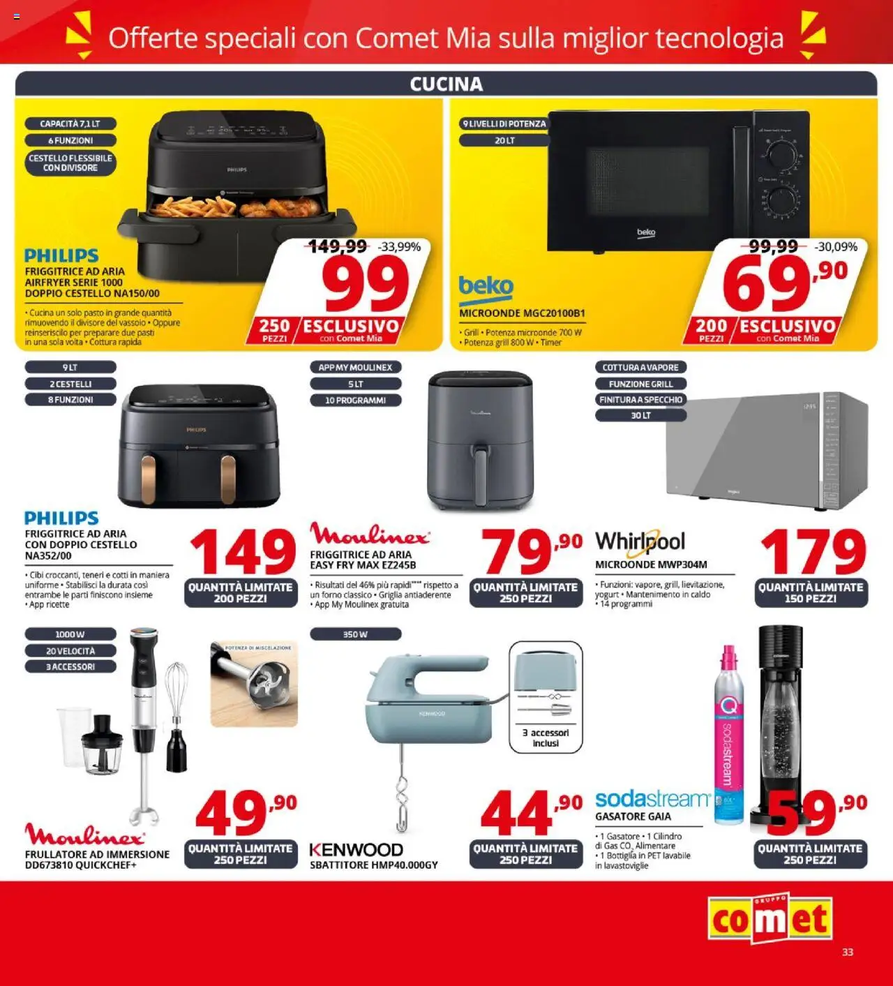 Volantino Comet del 09.10.2025 | Pagina: 33 | Prodotti: Friggitrice ad aria, Lavastoviglie, Friggitrice, Frullatore ad immersione