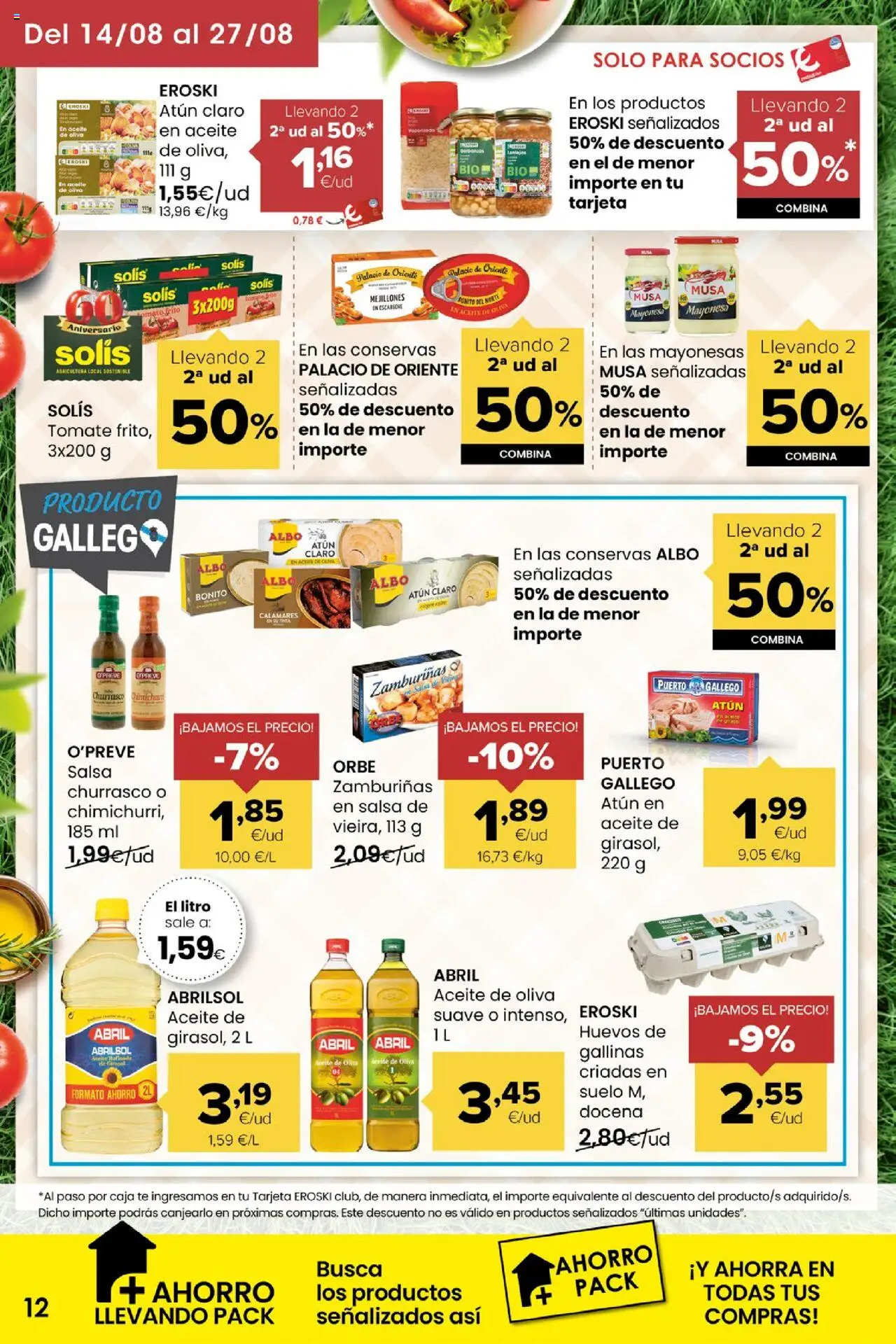Eroski - Miramos por ti │ válido desde el 14.08.2025 | Página: 12 | Productos: Calamares, Huevos, Οθόνη προβολής, Atún claro