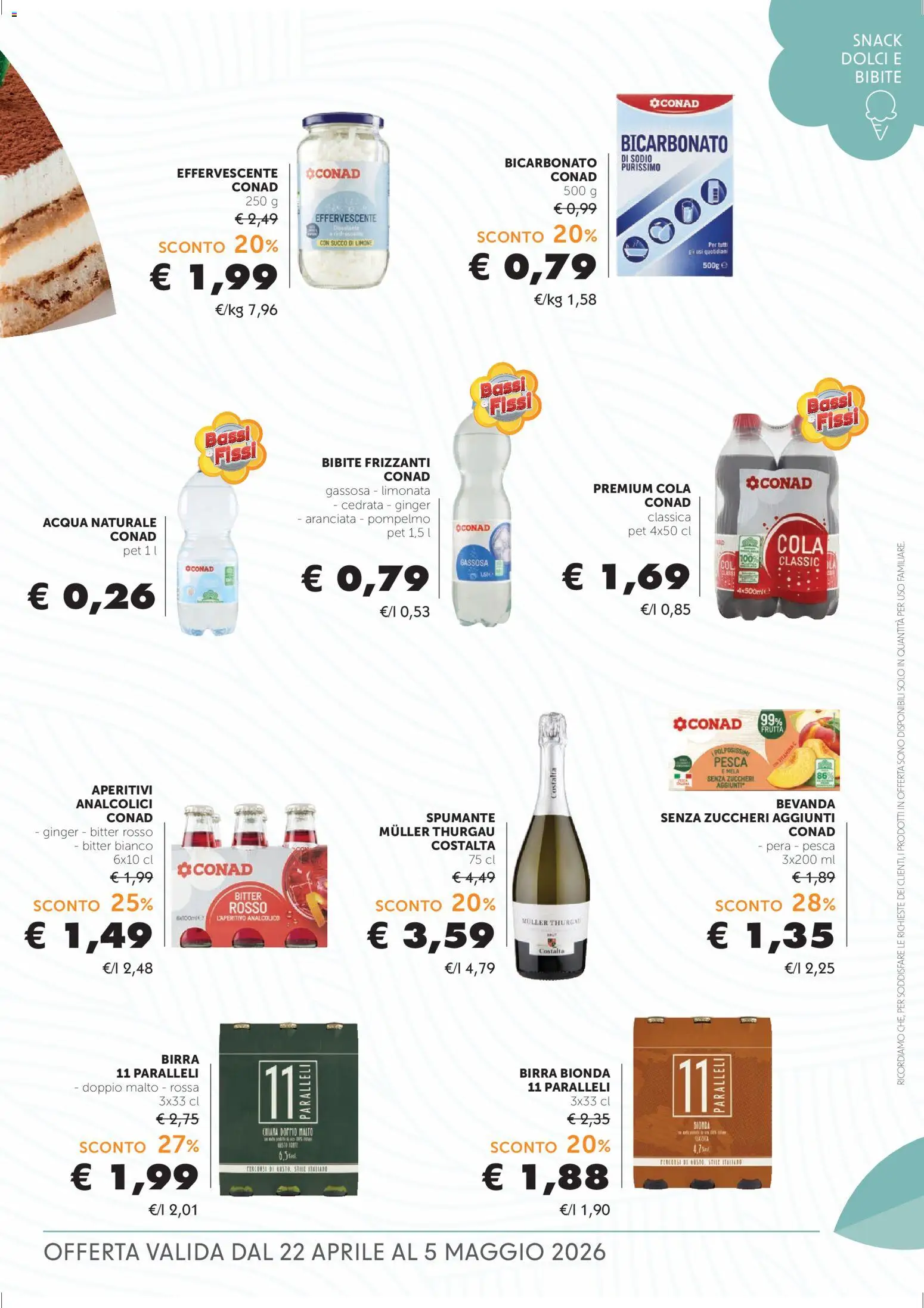 Volantino Conad del 22.04.2026 | Pagina: 13 | Prodotti: Succo, Birra, Bicarbonato, Pera