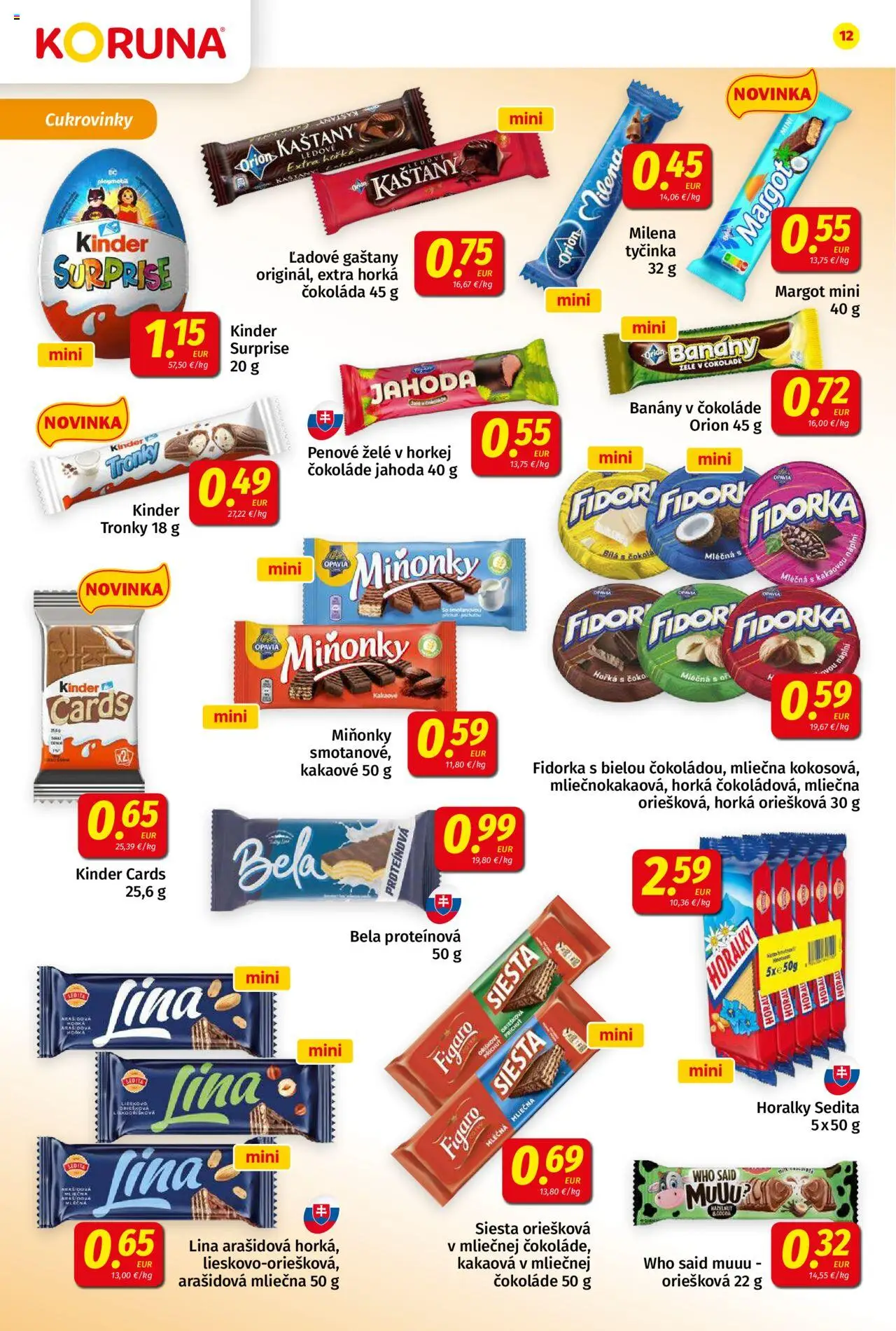 Nové Koruna akcie – leták je platný od 12.09.2025 | Strana: 12 | Produkty: Gaštany, Banány v čokoláde, Čokoláda, Horálky