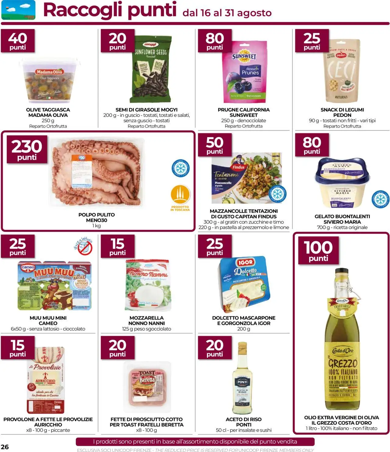 Volantino COOP del 14.08.2025 | Pagina: 26 | Prodotti: Cioccolato, Polpo, Aceto, Olio extra vergine