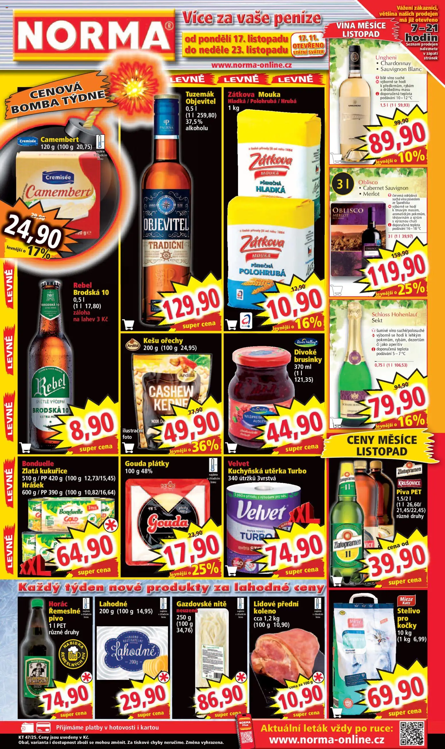 Norma leták od 17.11.2025 | Strana: 1 | Produkty: Šumivé víno, Merlot, Brusinky, Camembert