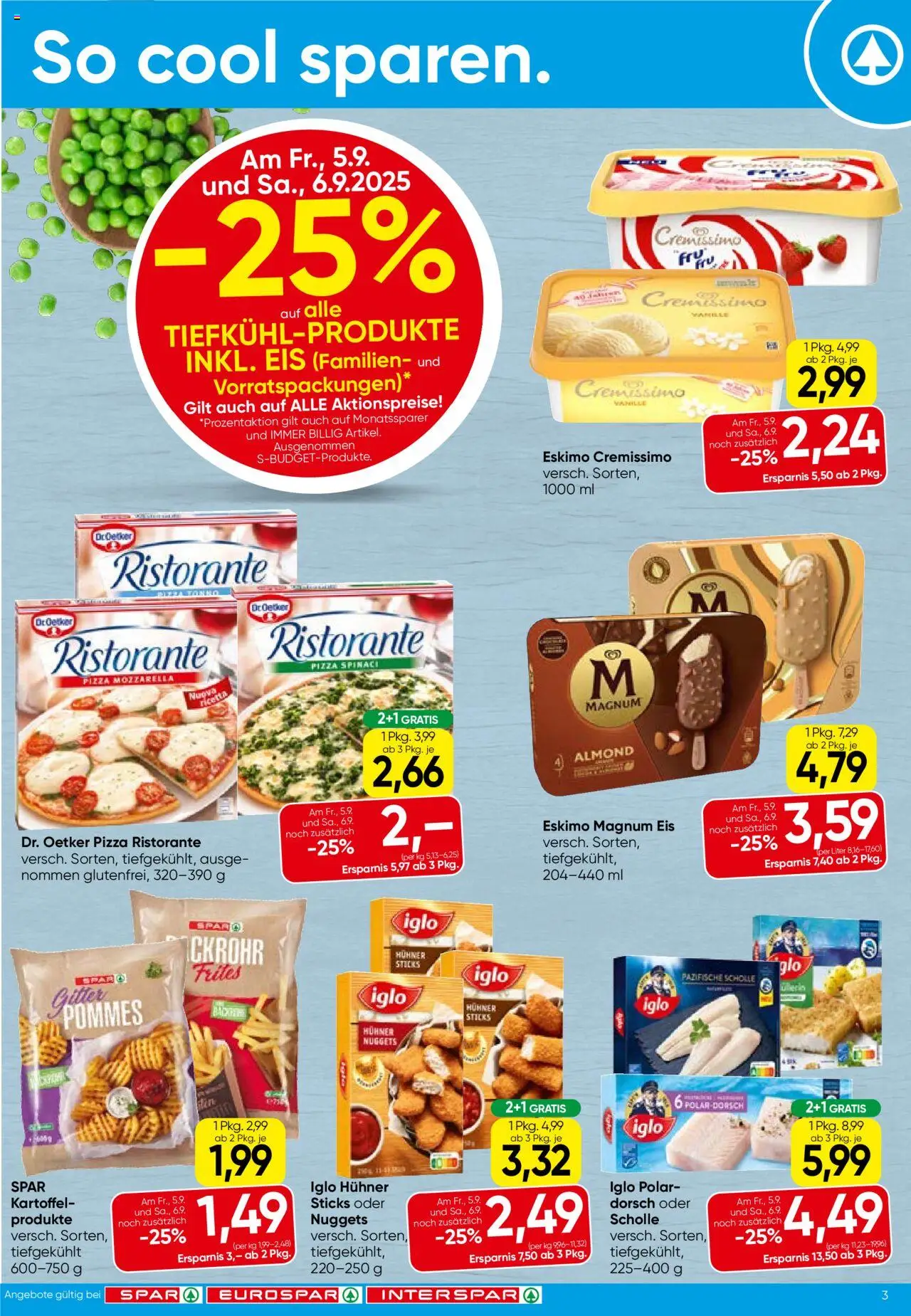 Spar Flugblatt - Salzburg gültig ab 04.09.2025 | Seite: 3 | Produkte: Eis, Pizza