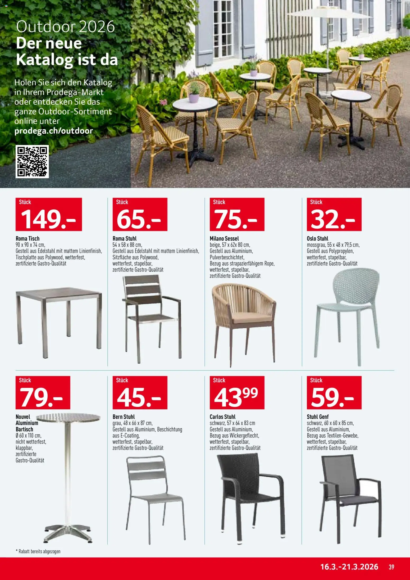 Prodega aktionen – gültig ab 16.03.2026 | Seite: 39 | Produkte: Tisch, Bartisch, Sessel, Stuhl