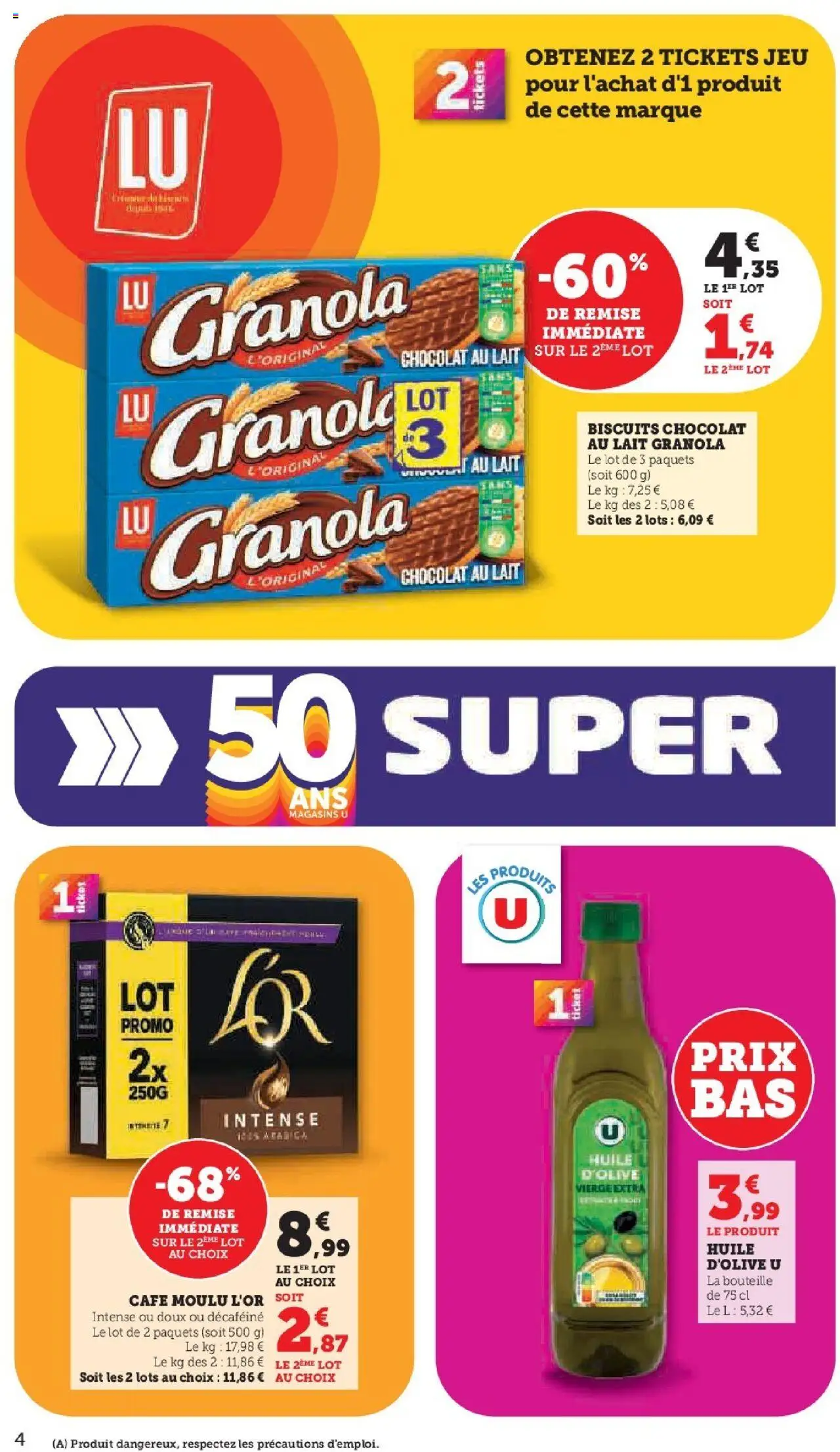 {H1} | Page: 4 | Produits: Huile d'olive vierge, Lait, Café, Granola