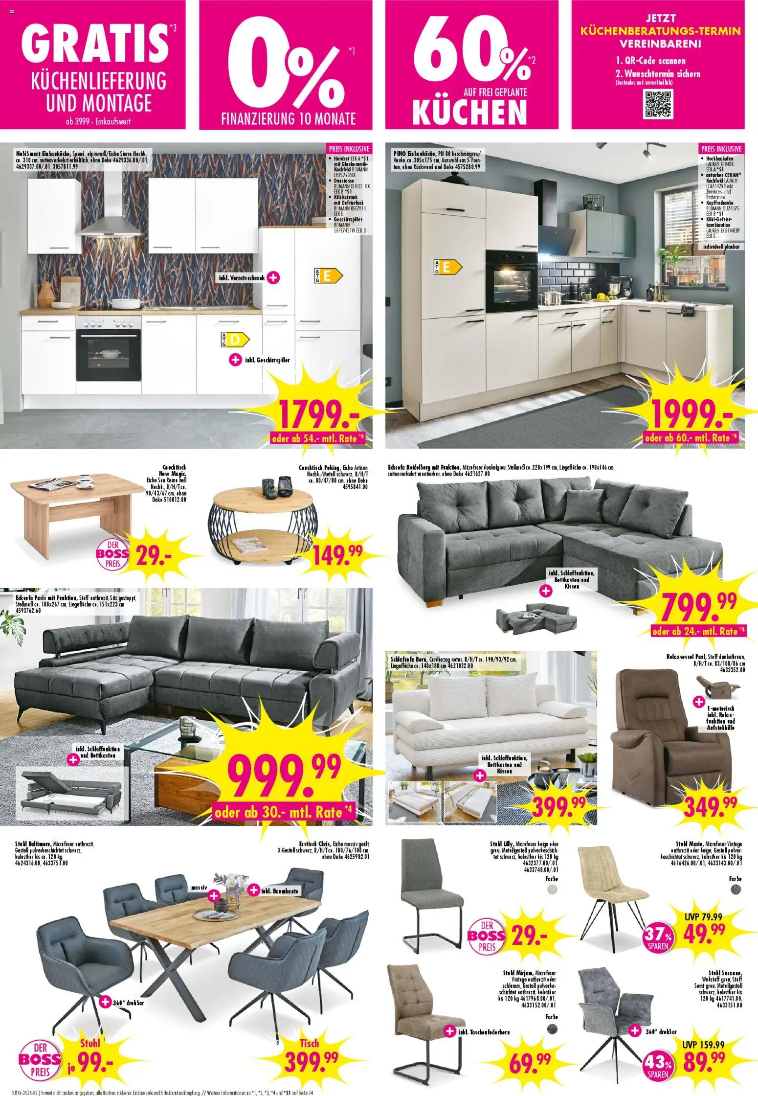 SB Möbel Boss Prospekt Alte Messe Leipzig – gültig ab 01.05.2026 | Seite: 2 | Produkte: Relaxsessel, Couchtisch, Stuhl, Kühlschrank