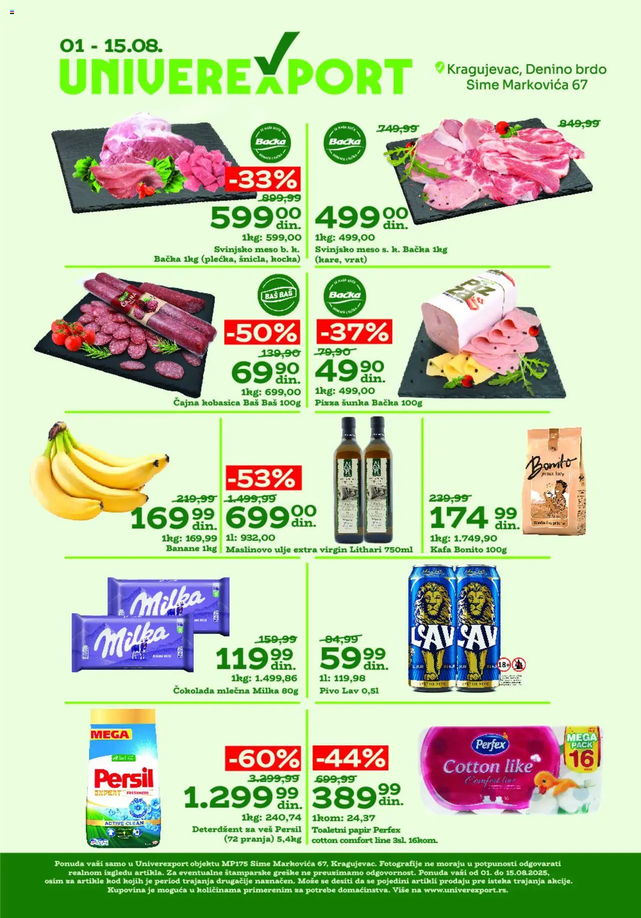 Univerexport katalog - važi od 01.08.2025 | Strana: 1 | Proizvode: Milka, Ulje, Maslinovo ulje, Pizza šunka