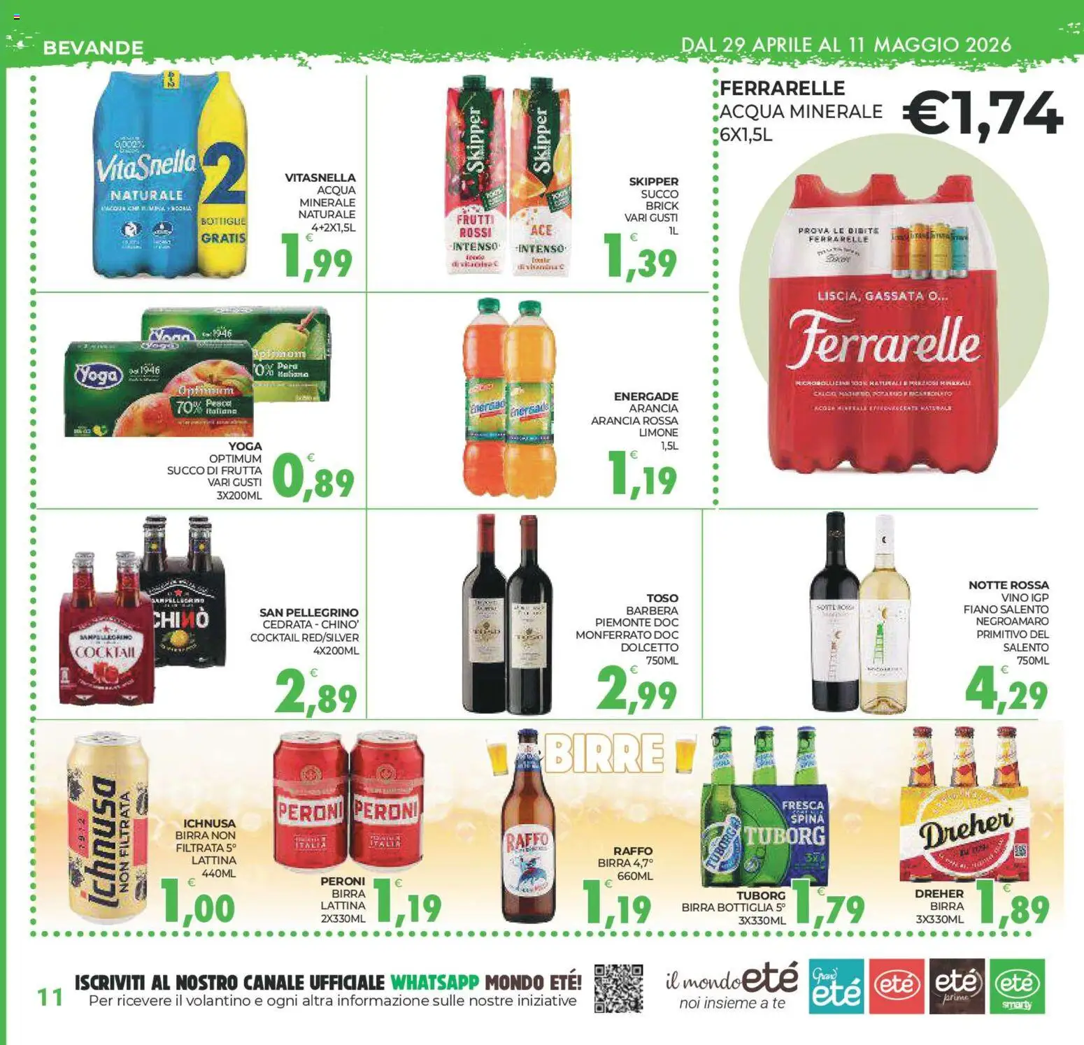 Volantino Eté del 29.04.2026 | Pagina: 11 | Prodotti: Succo, Acqua, Ferrarelle, Bottiglia