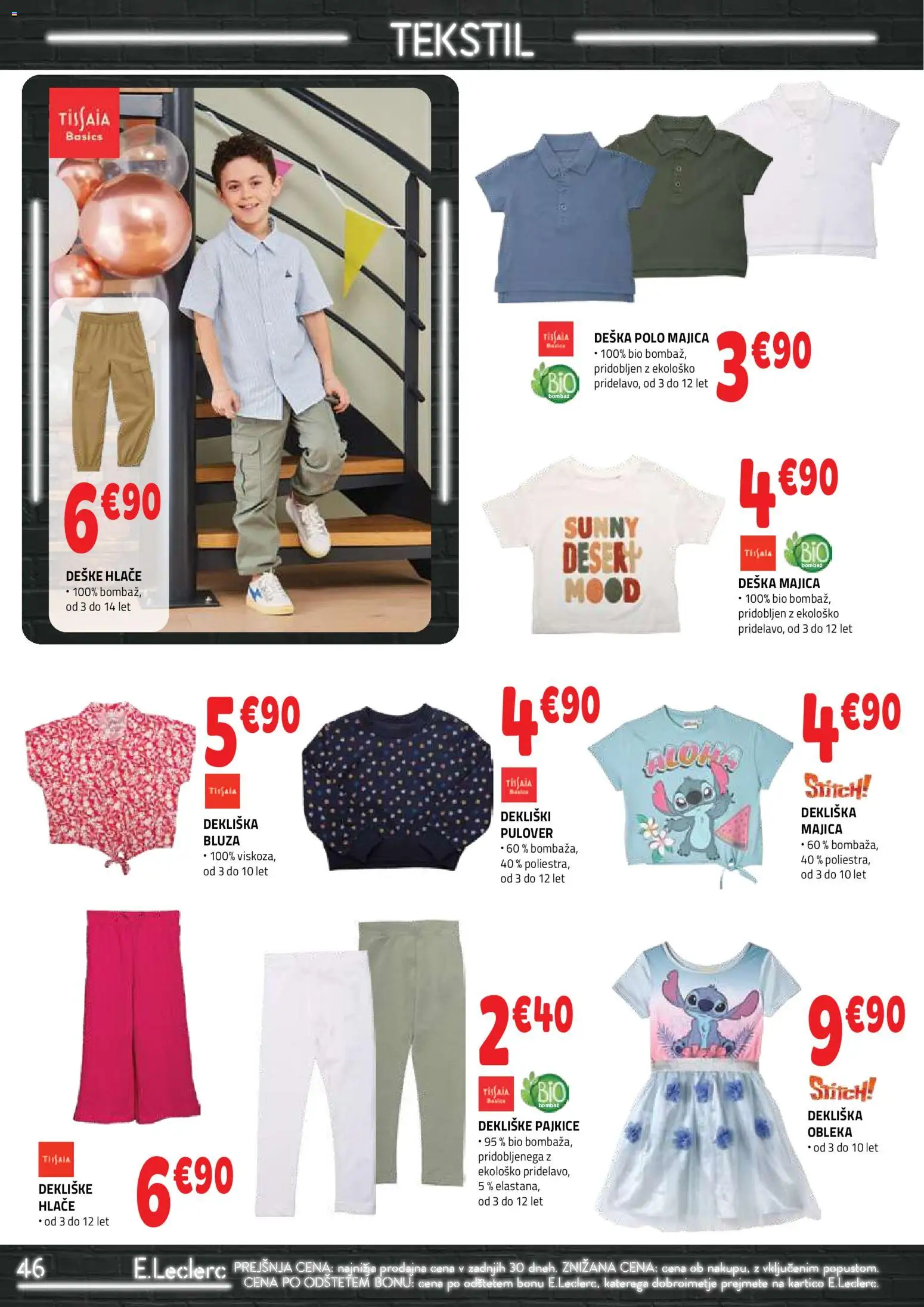 Novi E.leclerc katalog ponudbe – veljaven od 08.04.2026 | Stran: 46 | Izdelki: Pajkice, Majica, Bluza, Hlace