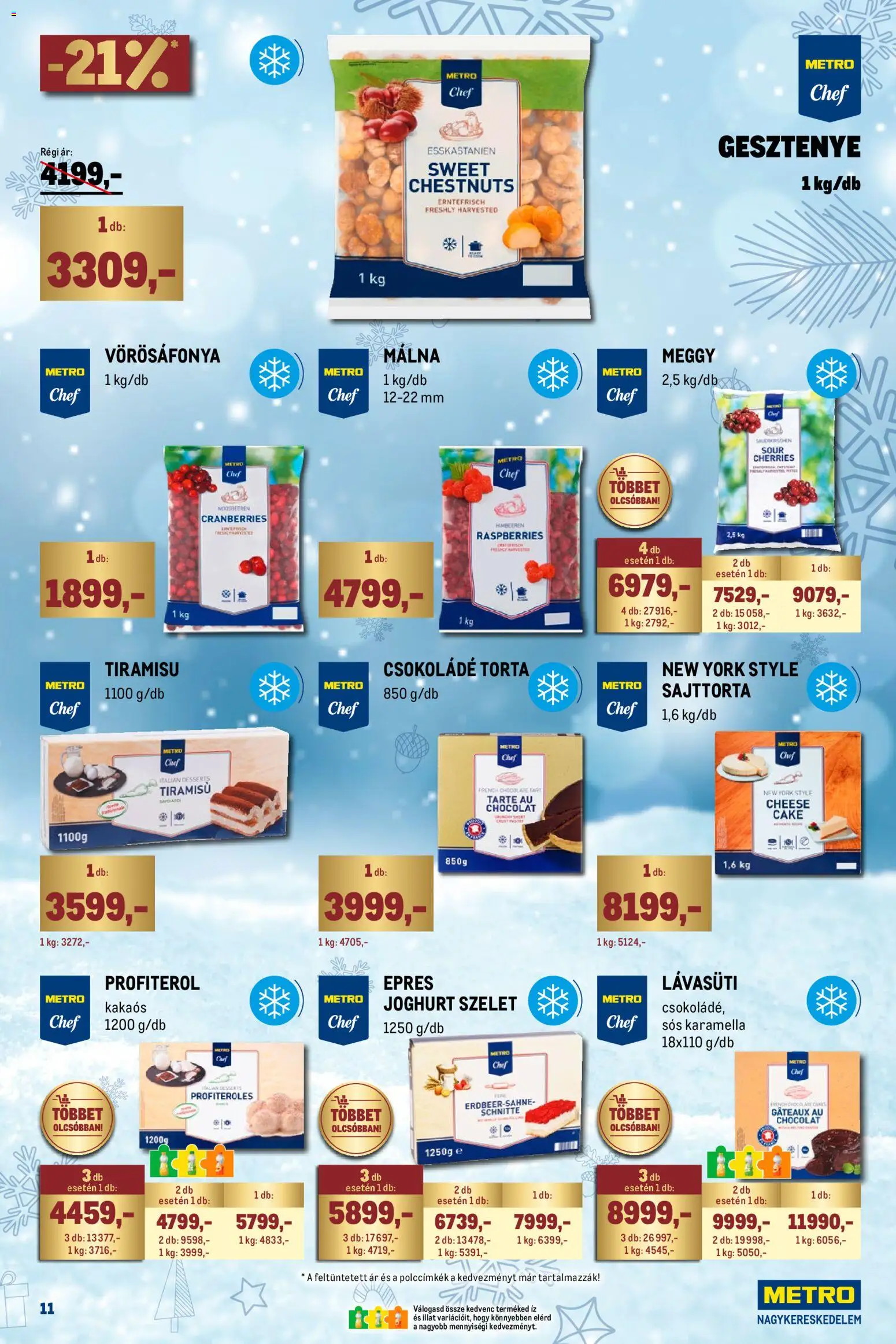 Metro akciós ujság - amely érvényes a következő dátumtól: 01.12.2025 | Oldal: 11 | Termékek: Tiramisu, Meggy, Profiteroles, Csokoládé