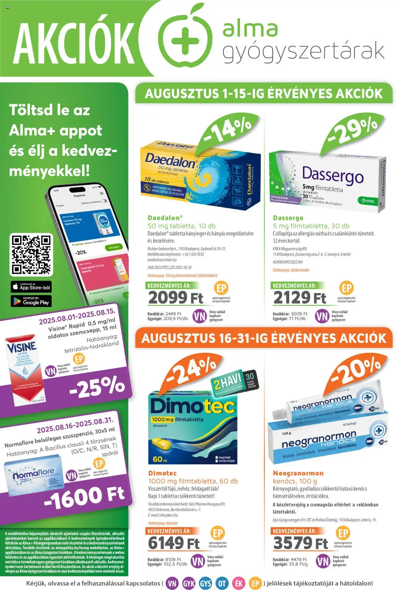 Alma Gyógyszertárak akciós ujság - amely érvényes a következő dátumtól: 01.08.2025 | Oldal: 1 | Termékek: Alma