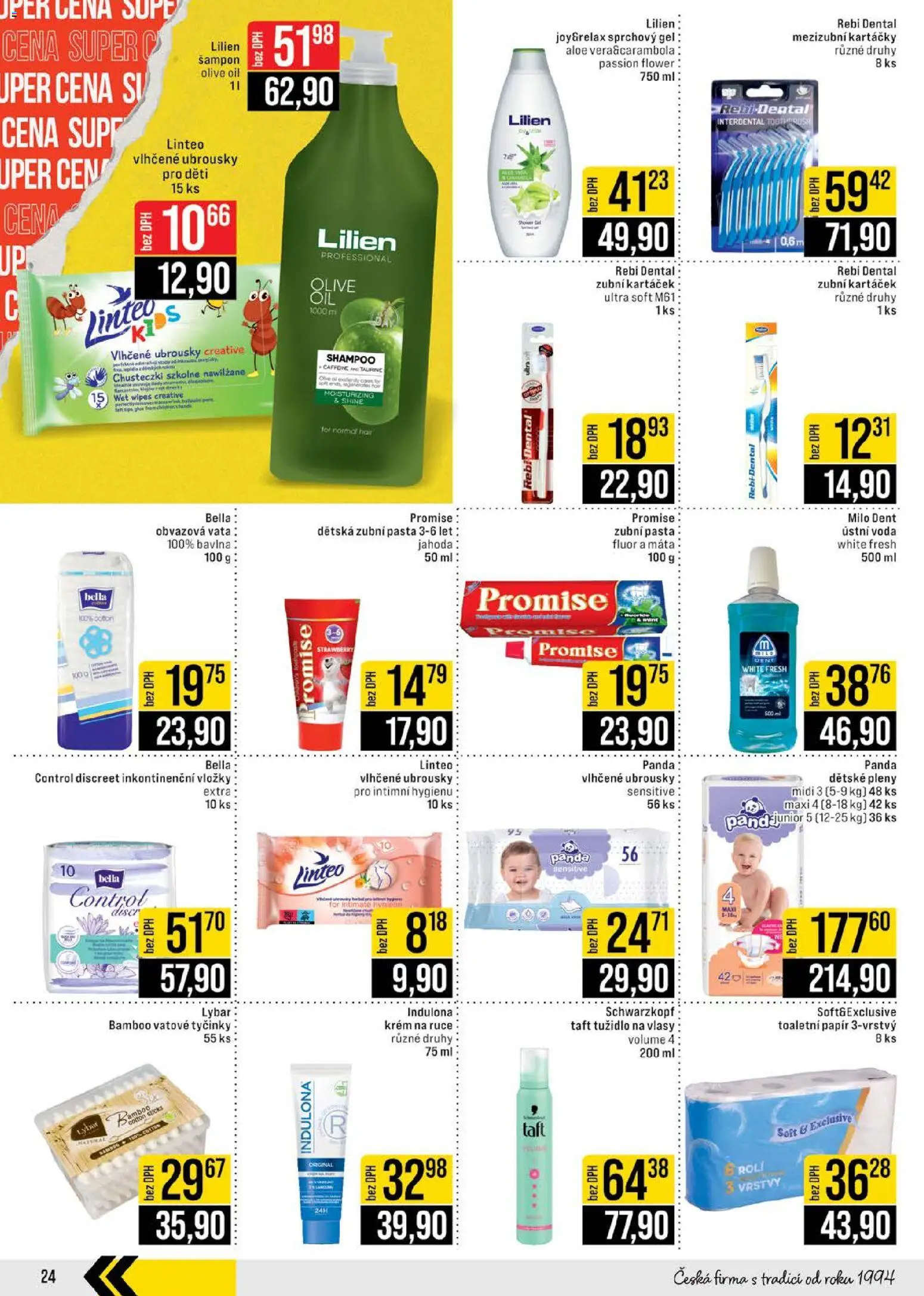 Jip leták - Cash & Carry od 26.11.2025 | Strana: 24 | Produkty: Vlhčené ubrousky, Ústní voda, Voda, Dětské pleny