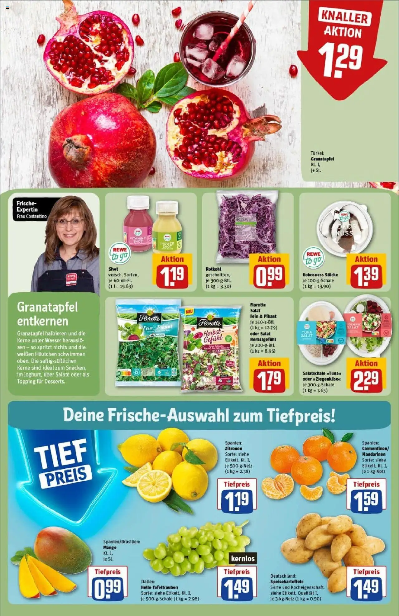 Rewe prospekt Bielefeld	 – gültig ab 19.10.2025 | Seite: 8 | Produkte: Granatapfel, Mandarinen, Salat, Zitronen