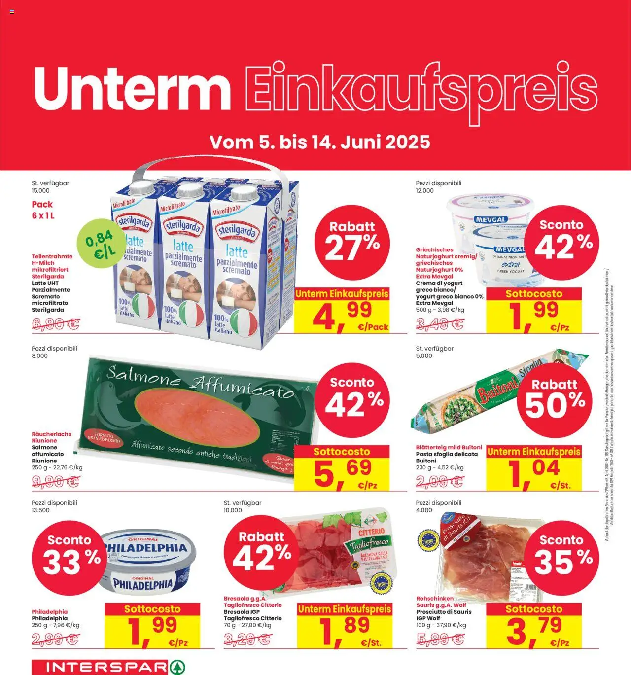 Volantino Interspar del 05.06.2025 | Pagina: 2 | Prodotti: Yogurt, Bresaola, Pasta sfoglia, Latte