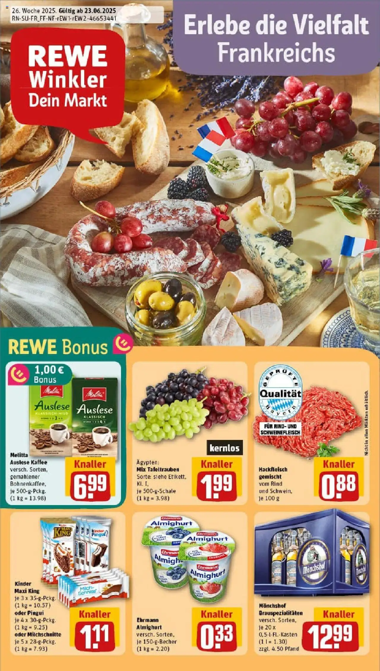 Rewe prospekt Hof	 - gültig ab dem 22.06.2025 | Seite: 1 | Produkte: Monchshof, Kaffee, Schweinefleisch, Hackfleisch