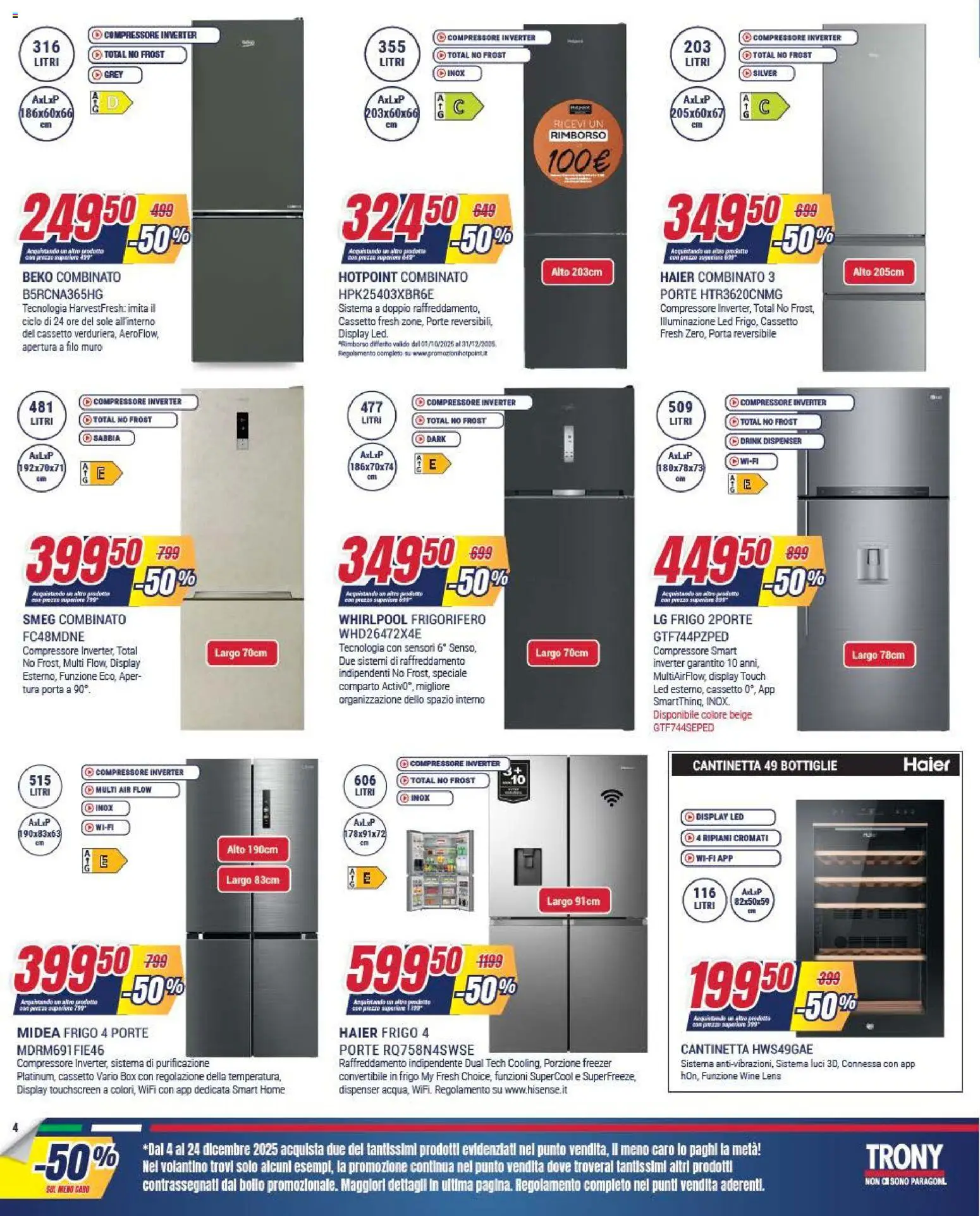Volantino Trony del 04.12.2025 | Pagina: 4 | Prodotti: Compressore, Freezer, Frigorifero
