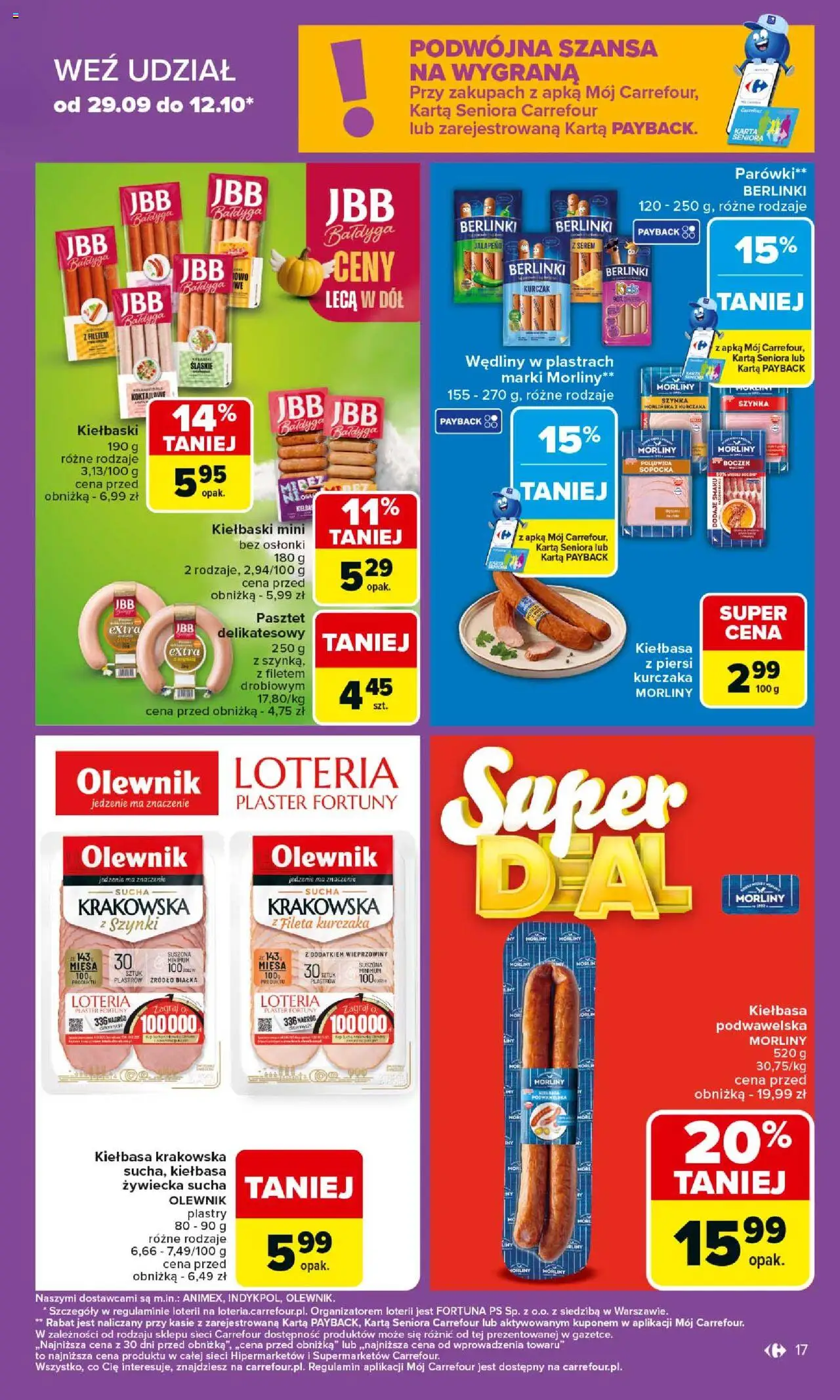 Carrefour Gazetka od 06.10.2025 | Strona: 17 | Produkty: Kiełbasa, Kurczak, Parówki, Szynka