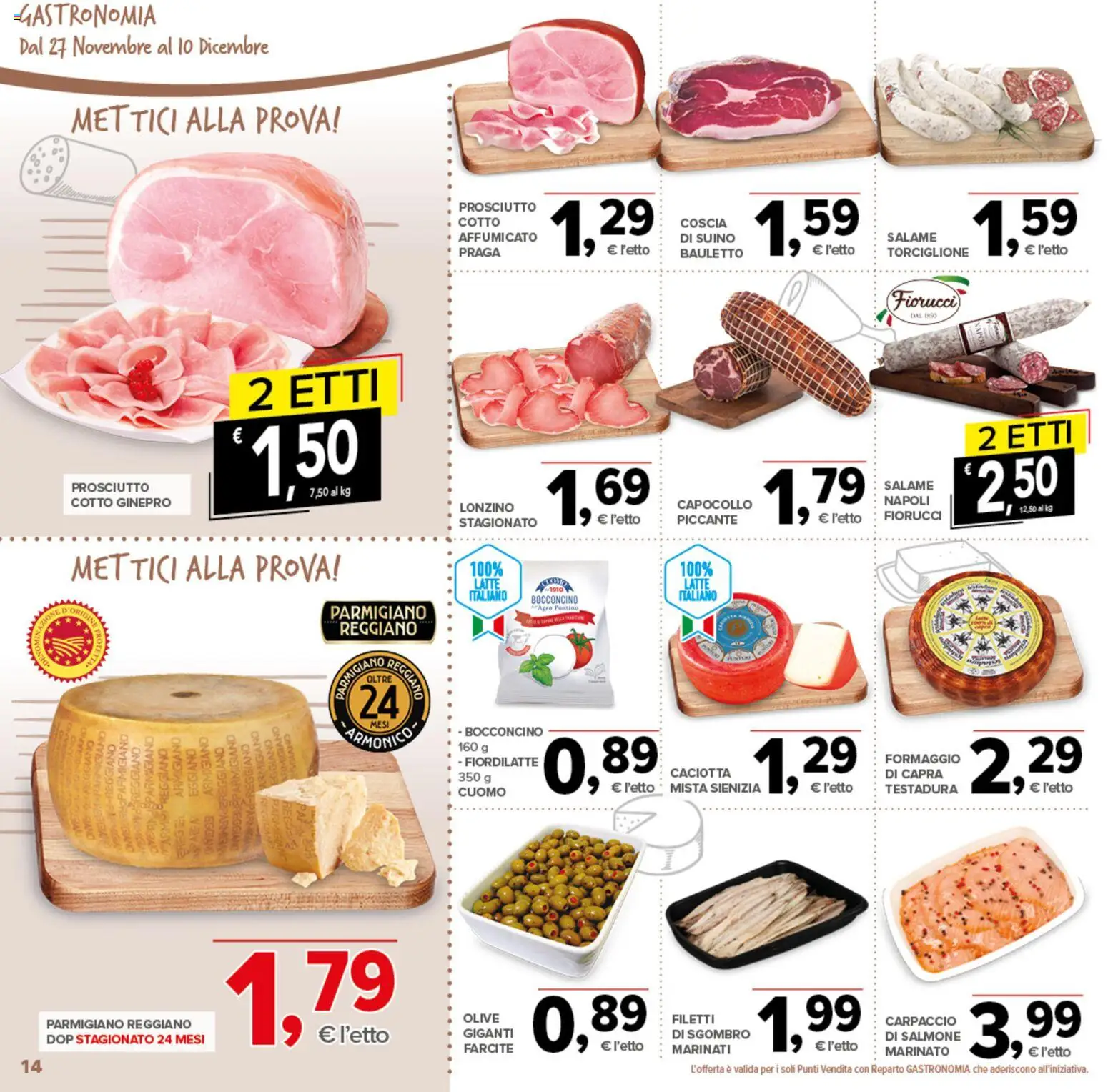 Volantino Todis del 27.11.2025 | Pagina: 14 | Prodotti: Salmone, Suino, Olive, Parmigiano