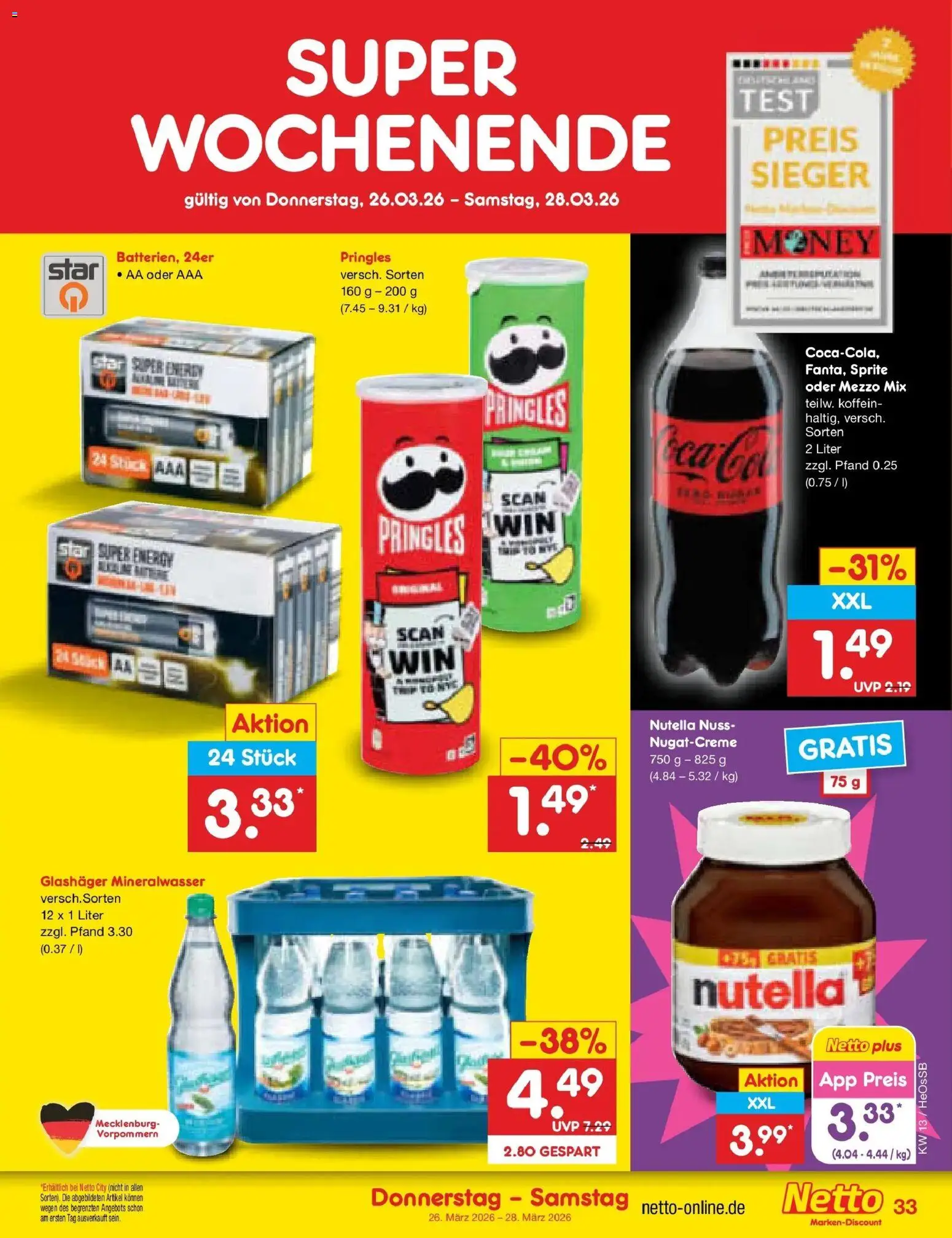 Netto Marken-Discount Prospekt Kröpelin	 – gültig ab 23.03.2026 | Seite: 39 | Produkte: Mezzo mix, Sprite, Nutella, Pringles