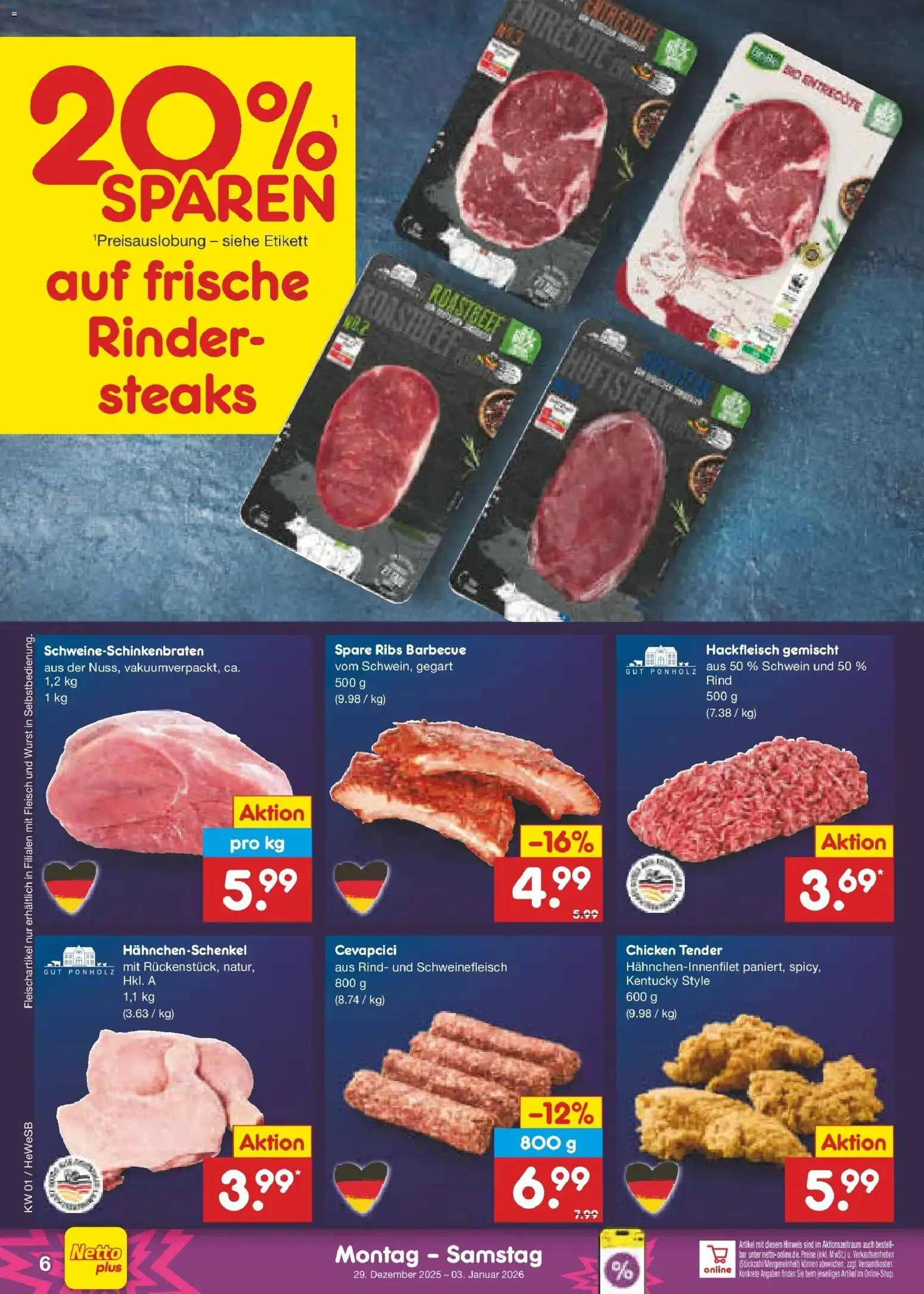 Netto Marken-Discount prospekt Hamburg	 – gültig ab 28.12.2025 | Seite: 6 | Produkte: Spare ribs, Cevapcici, Roastbeef, Fleisch