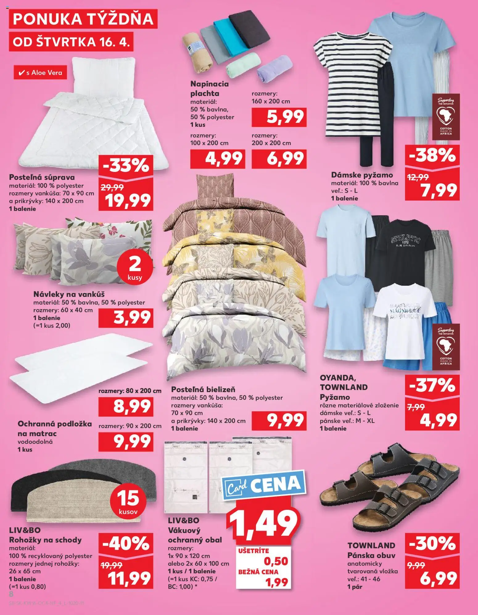 Kaufland SK akciós ujság - amely érvényes a következő dátumtól: 16.04.2026 | Oldal: 8 | Termékek: Matrac, Aloe vera