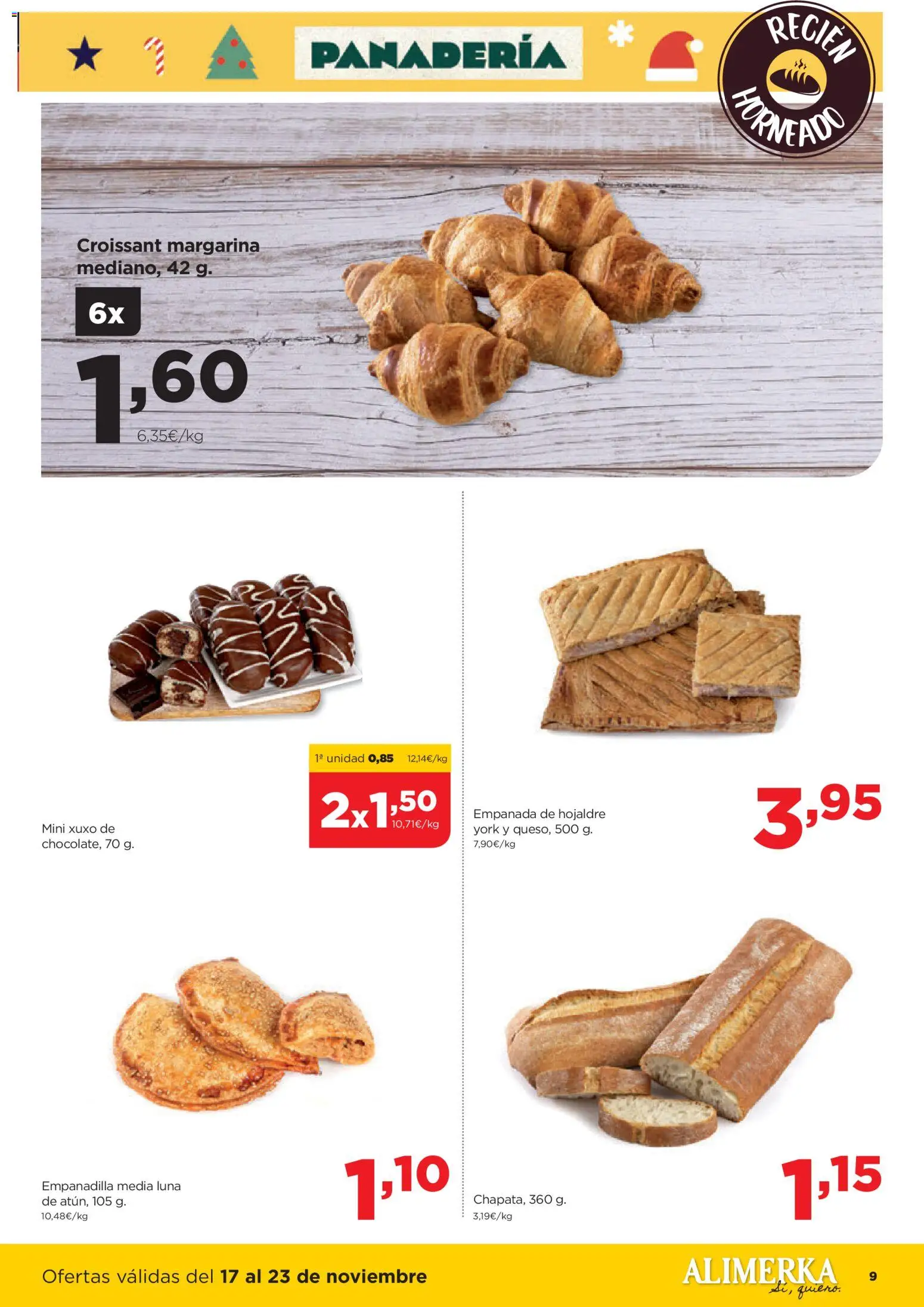 Alimerka folleto Asturias │ válido desde el 17.11.2025 | Página: 9 | Productos: Croissant, Margarina, Panadería