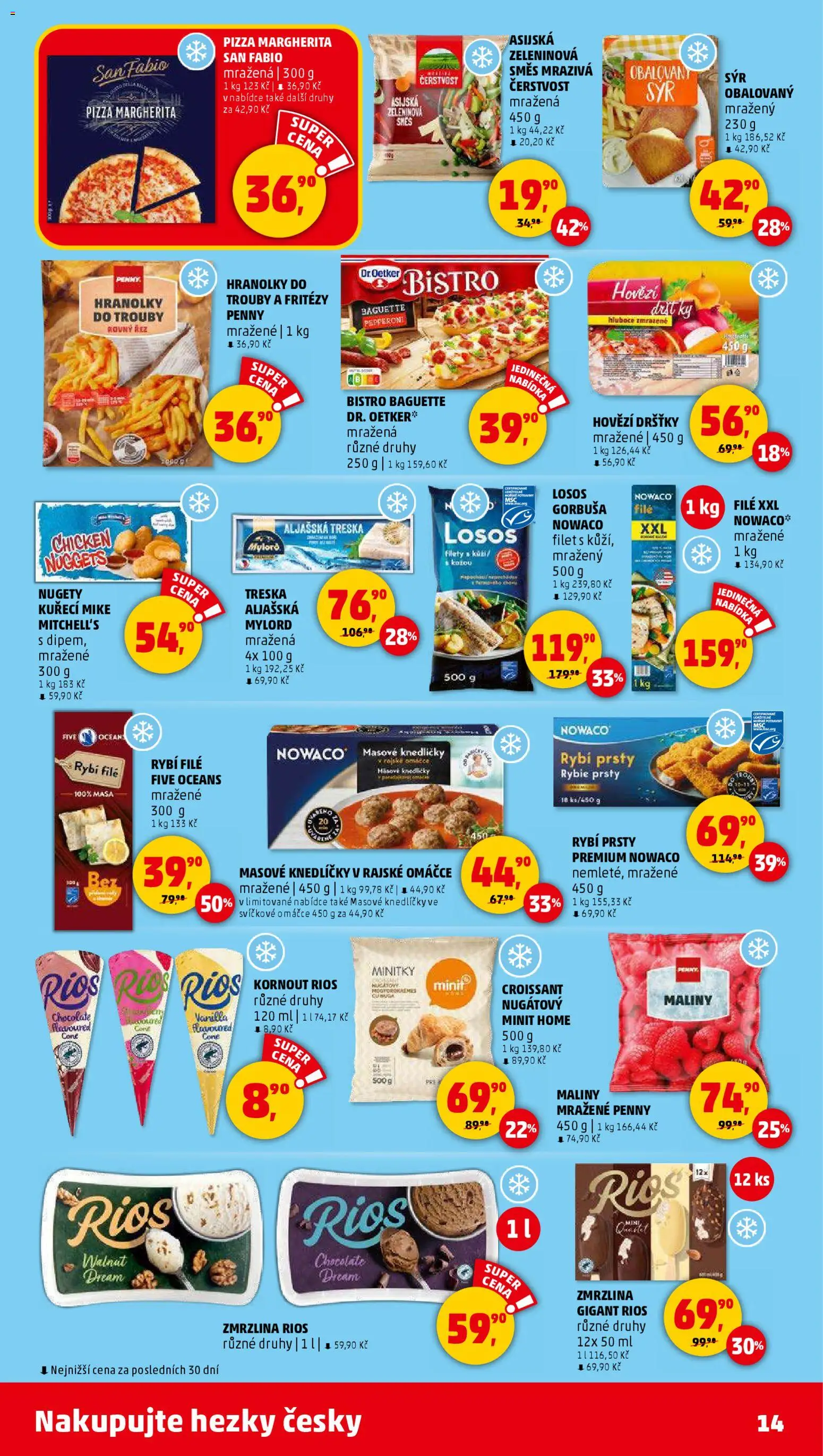 Penny Market leták - Čtvrtečník od 30.10.2025 | Strana: 14 | Produkty: Zmrzlina, Losos Filet, Rybí prsty, File