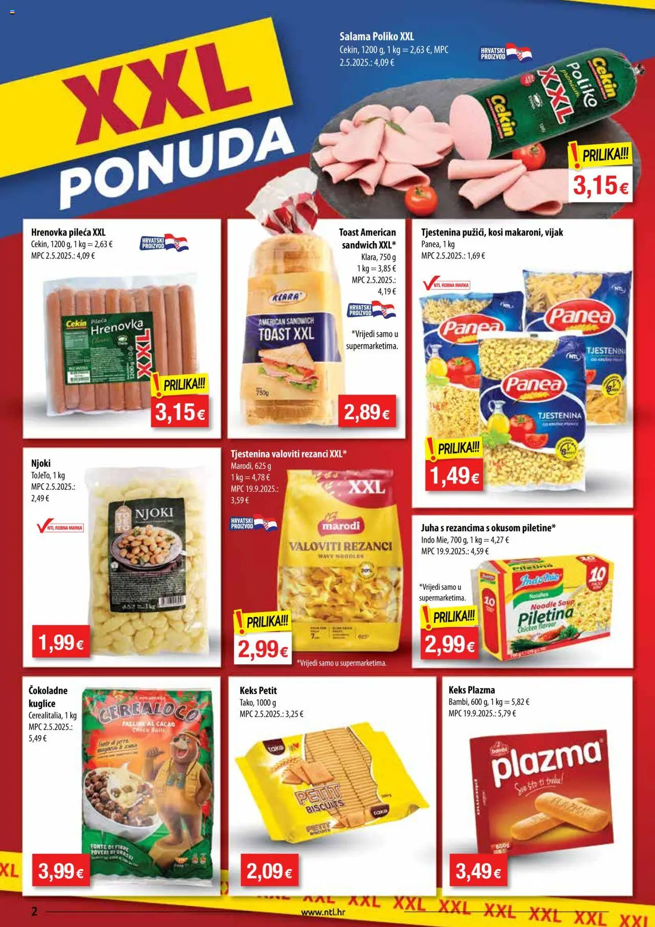 NTL katalog | vrijedi od 08.10.2025 | Stranica: 2 | Proizvodi: Salama, Toast, Piletina, Tjestenina
