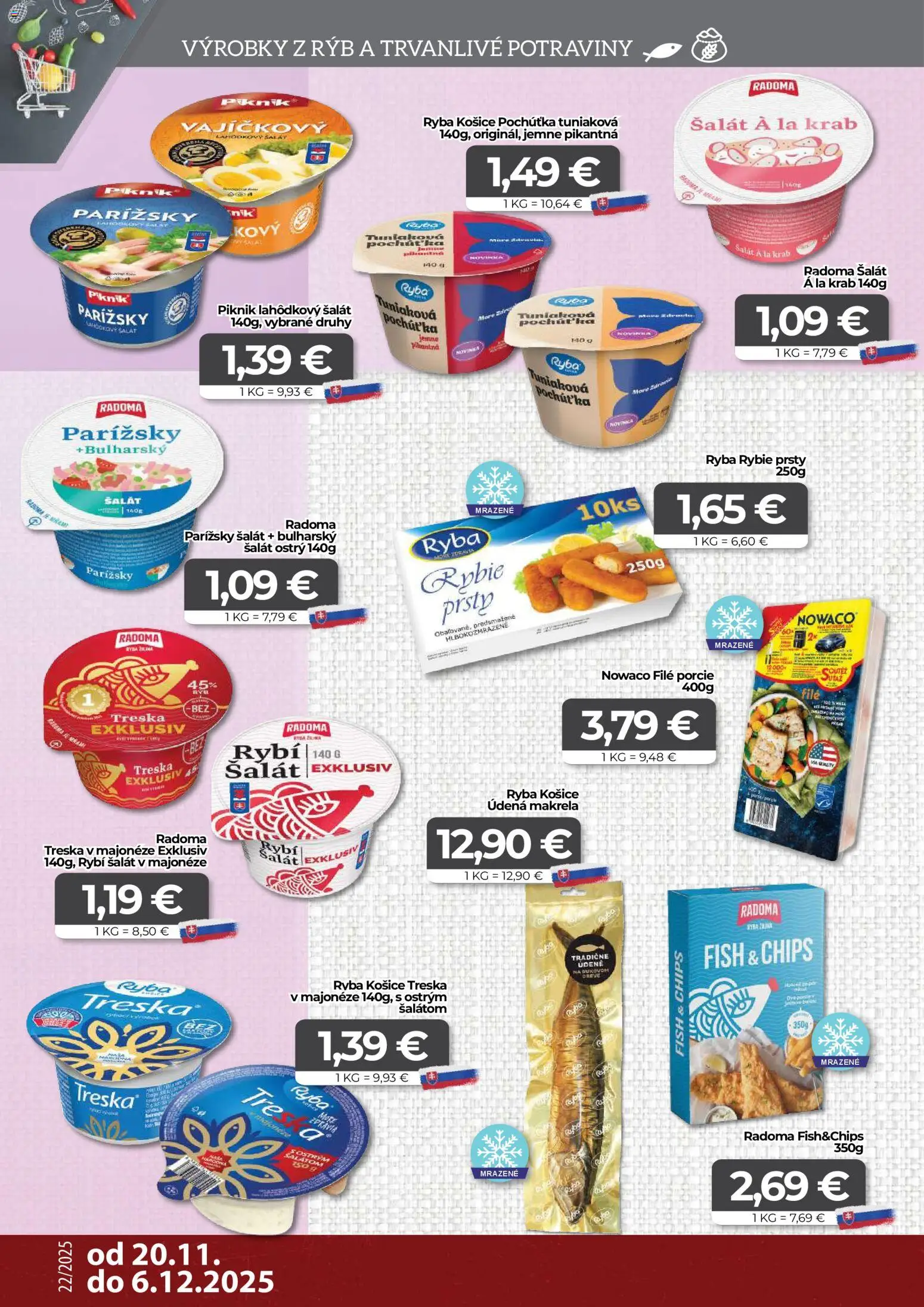 Nové CBA Komfos akcie – leták je platný od 20.11.2025 | Strana: 6 | Produkty: Ryba, Šalát, Treska