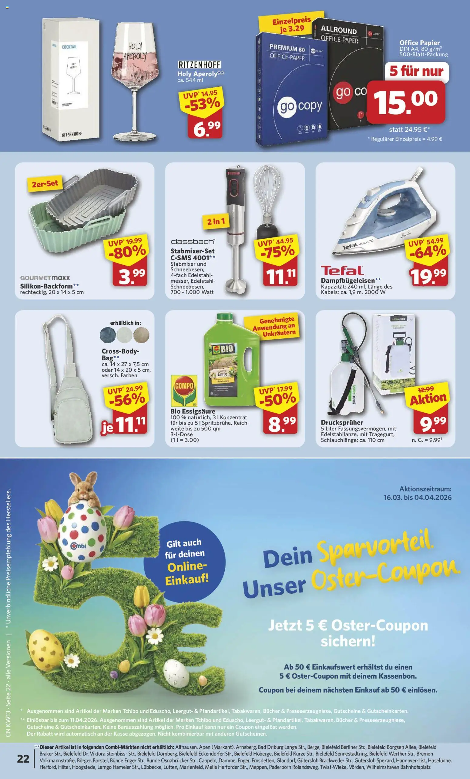 Combi Prospekt 	 – gültig ab 23.03.2026 | Seite: 22 | Produkte: Berliner, Essig, Bad, Stabmixer