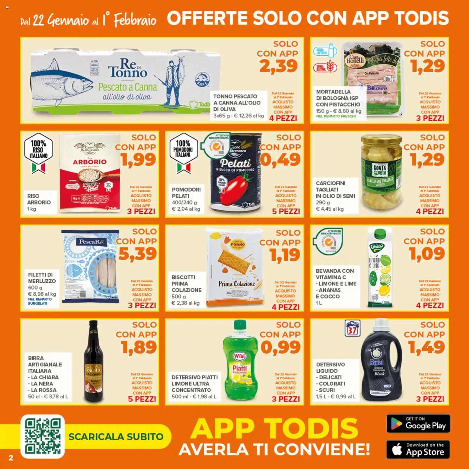 Volantino Todis del 22.01.2026 | Pagina: 2 | Prodotti: Olio, Pomodori, The, Tonno