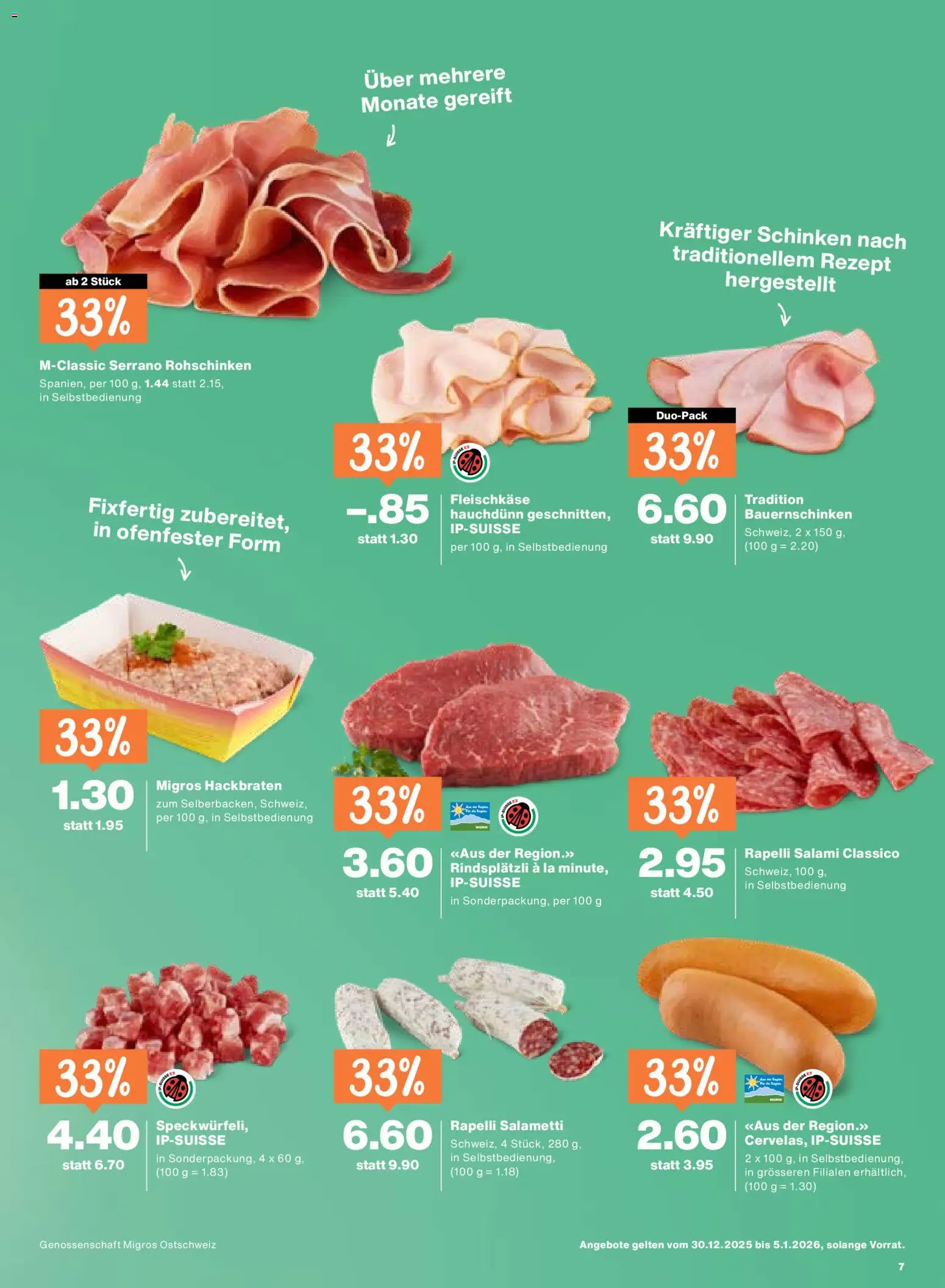 Migros Aktionen – gültig ab 30.12.2025 | Seite: 7 | Produkte: Salami, Schinken
