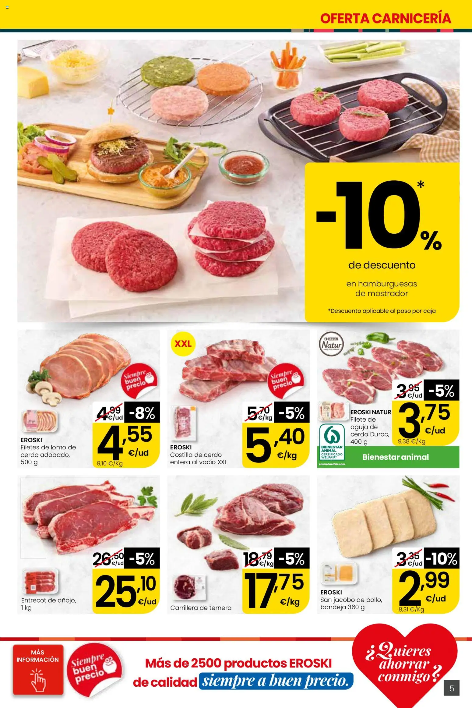 Eroski Quieres ahorrar conmigo Center │ válido desde el 16.04.2026 | Página: 5 | Productos: Costilla de cerdo, Filete, Bandeja, Caja