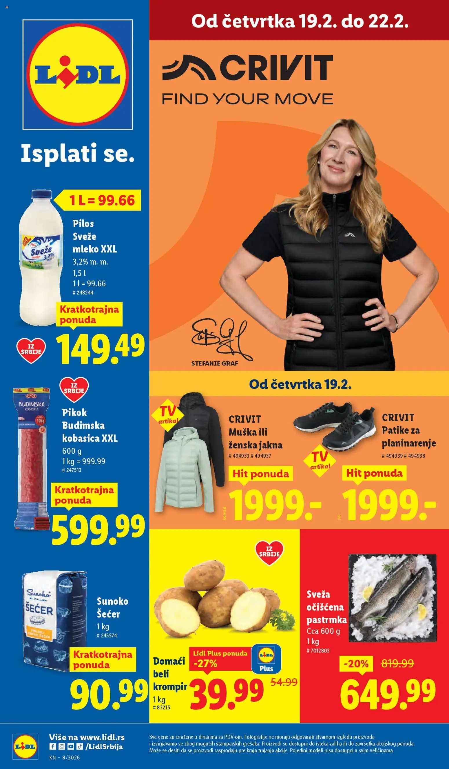 Lidl katalog - važi od 19.02.2026 | Strana: 1 | Proizvode: Pastrmka, Sveže mleko, Krompir, Budimska kobasica
