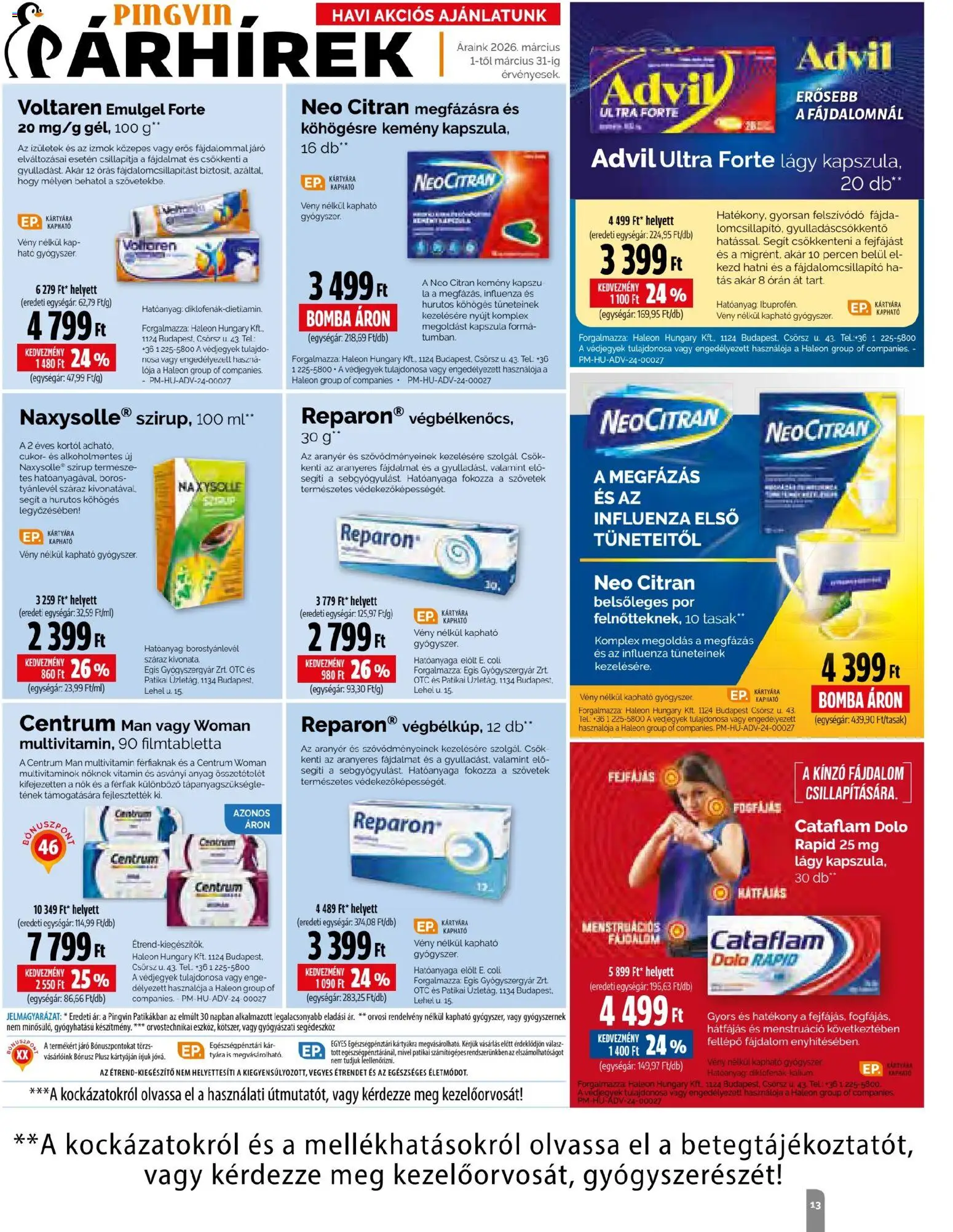 Pingvin Patika akciós ujság - amely érvényes a következő dátumtól: 01.03.2026 | Oldal: 13 | Termékek: Fellépő, Multivitamin, Cukor
