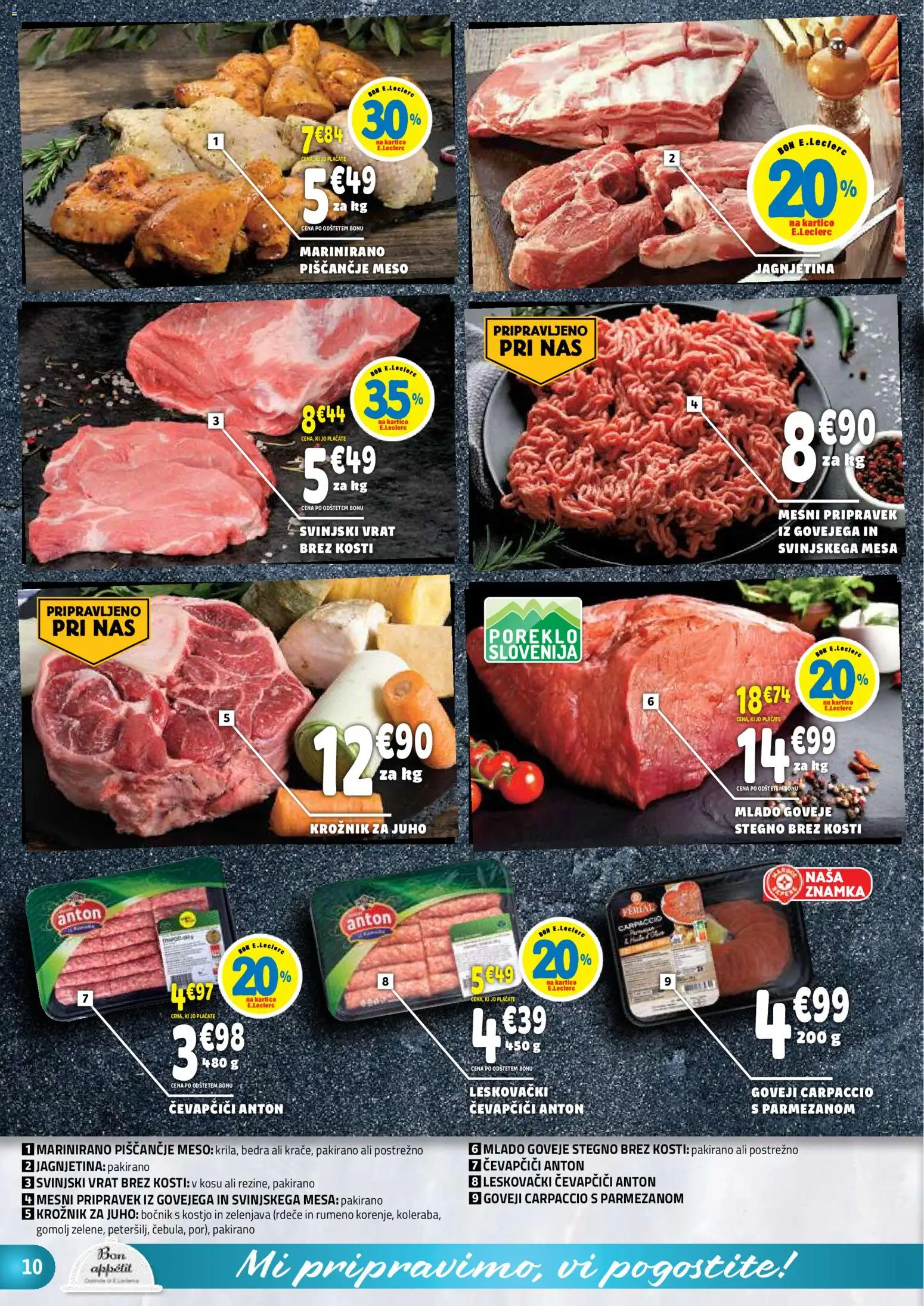 Novi E.leclerc katalog ponudbe – veljaven od 04.03.2026 | Stran: 10 | Izdelki: Čevapčiči, Piscancje meso, Zelenjava